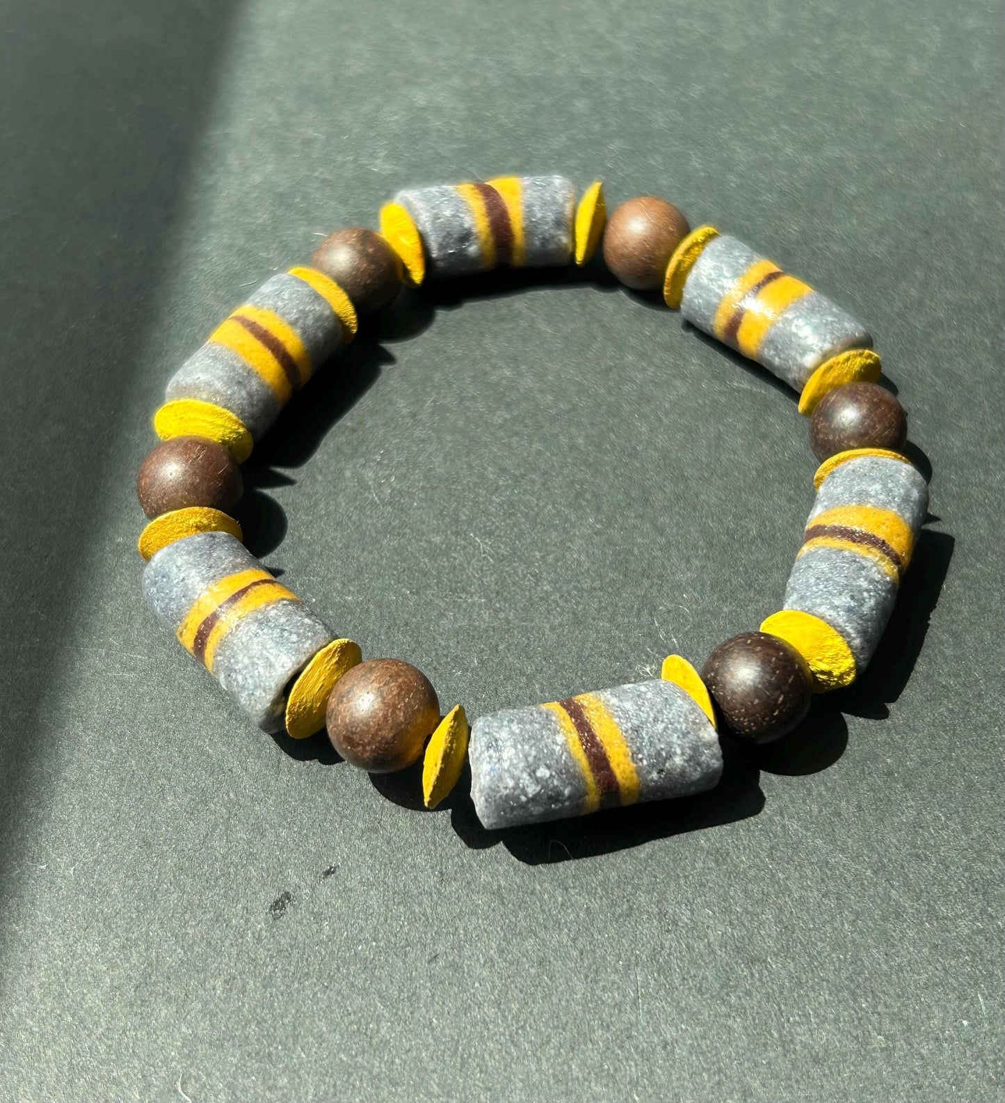 Brown Gray and Yellow Recycled African Krobo Beads