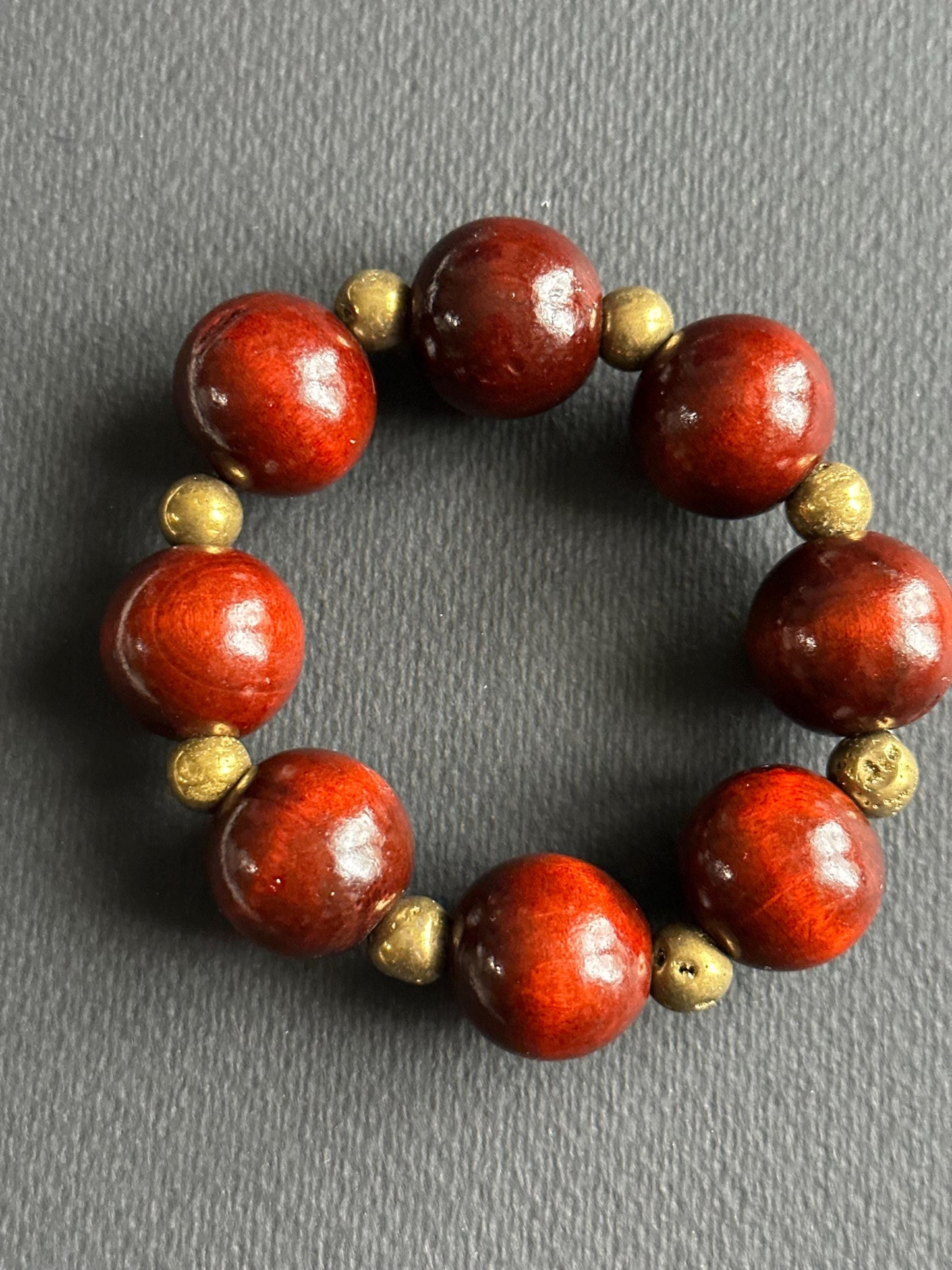 Large Brown Wood Unisex Beaded Bracelet with Gold Matte Agate Beads