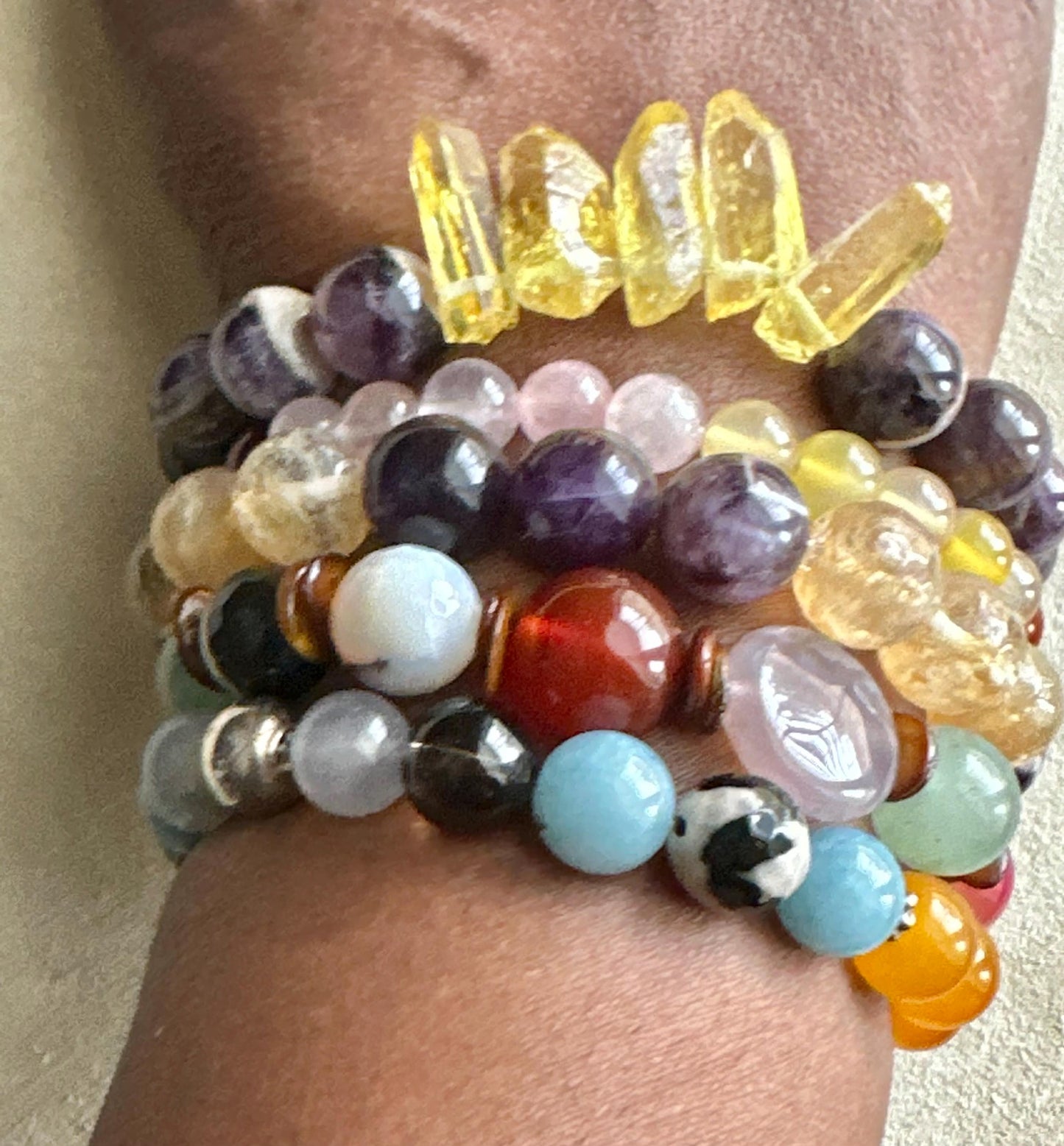 Amethyst & Yellow Quartz Statement Bracelet | One-of-a-Kind Crystal Bracelet | Boho Unisex Jewelry | Handmade by Attrice