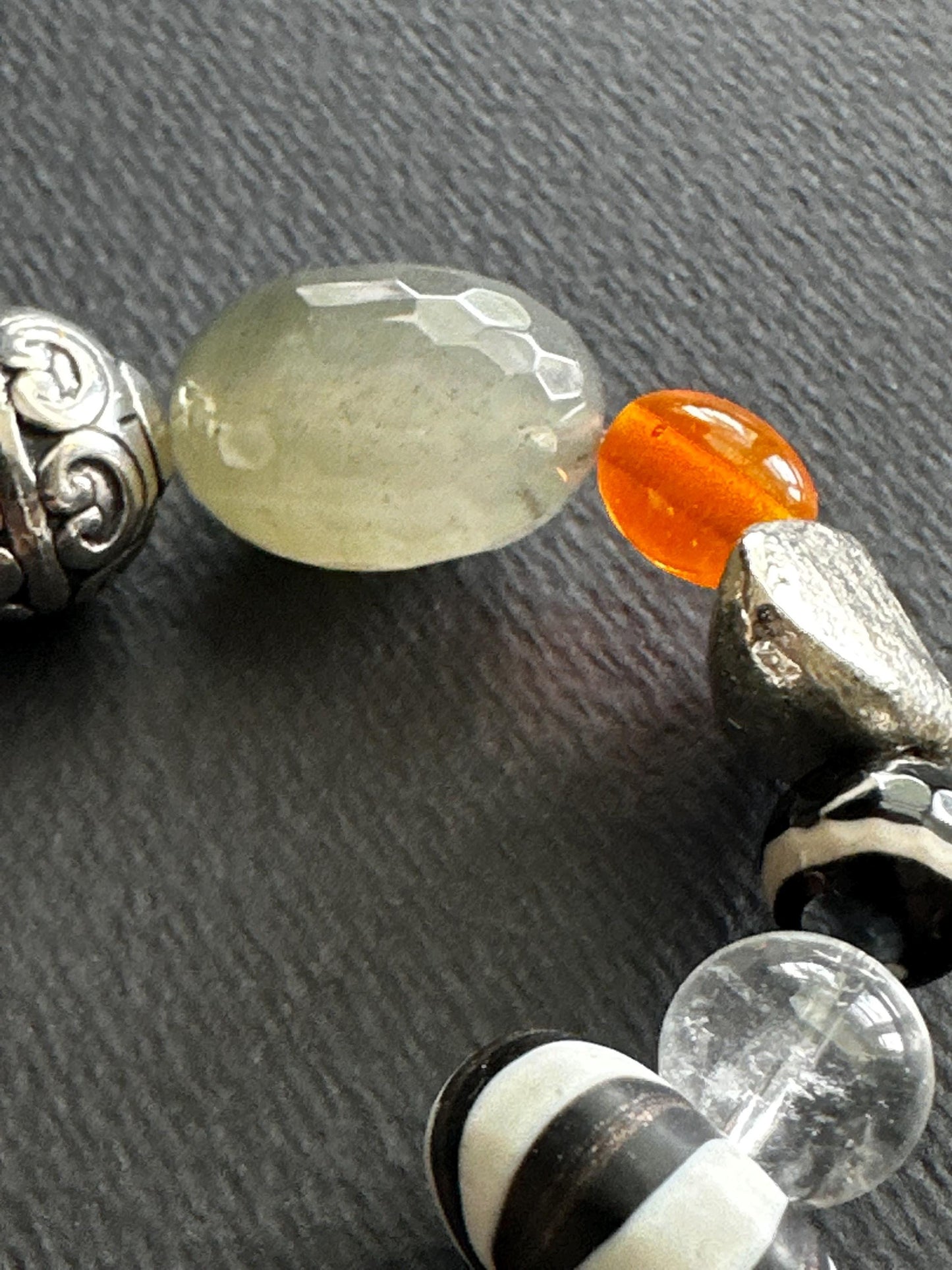 White, Orange, Green, Black & Silver Mixed Material Statement Bracelet – One of a Kind (OOAK
