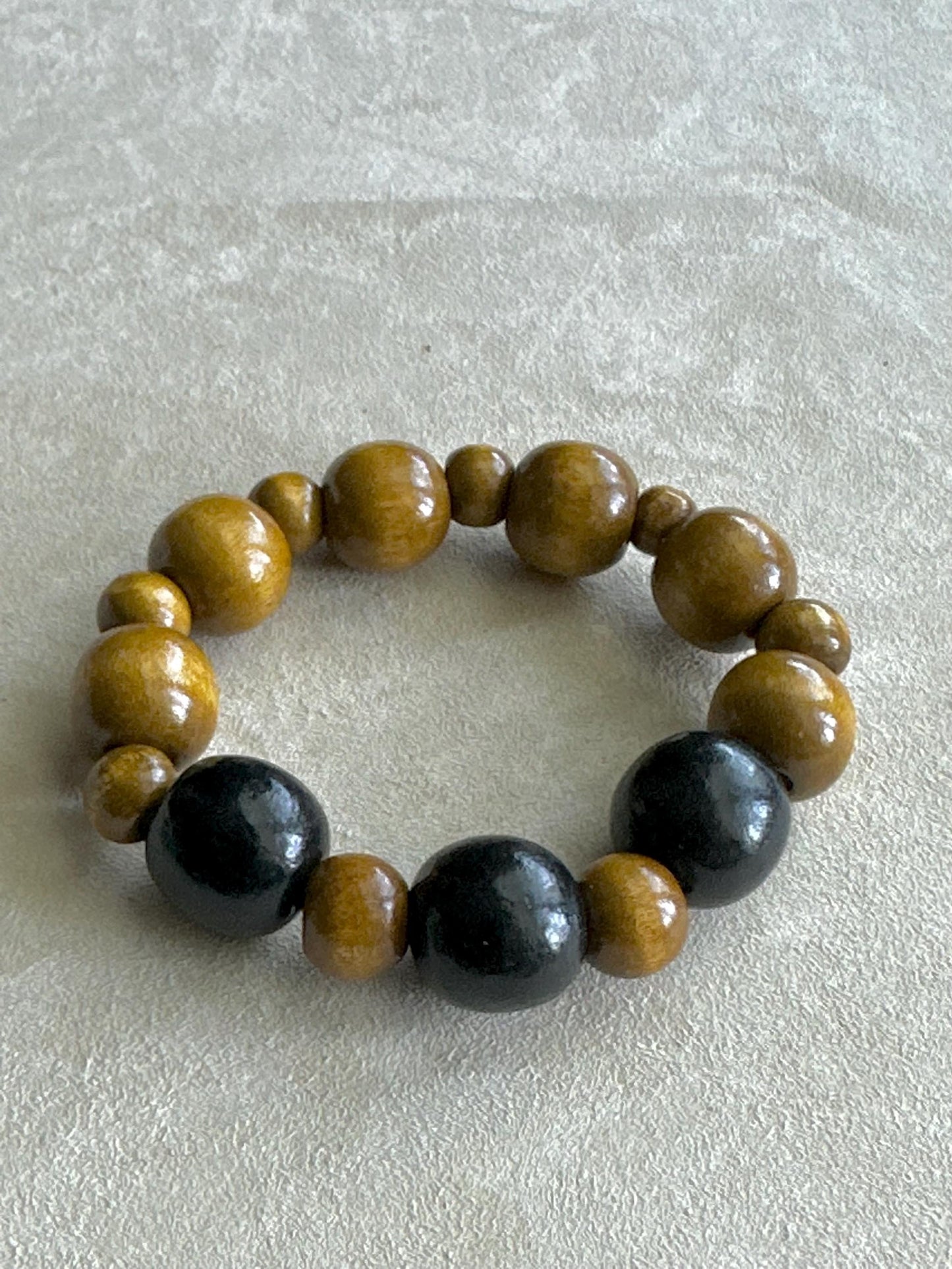 Brown and aBlack Wood Beaded Bracelet Handmade and OOAK
