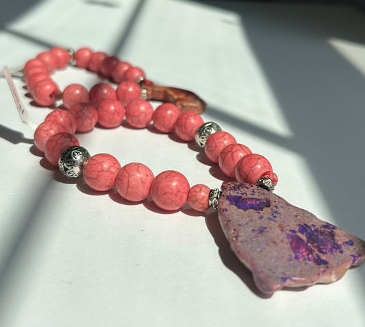 Pink Bracelet with Chunky Pendant Two Piece Bracelet Set