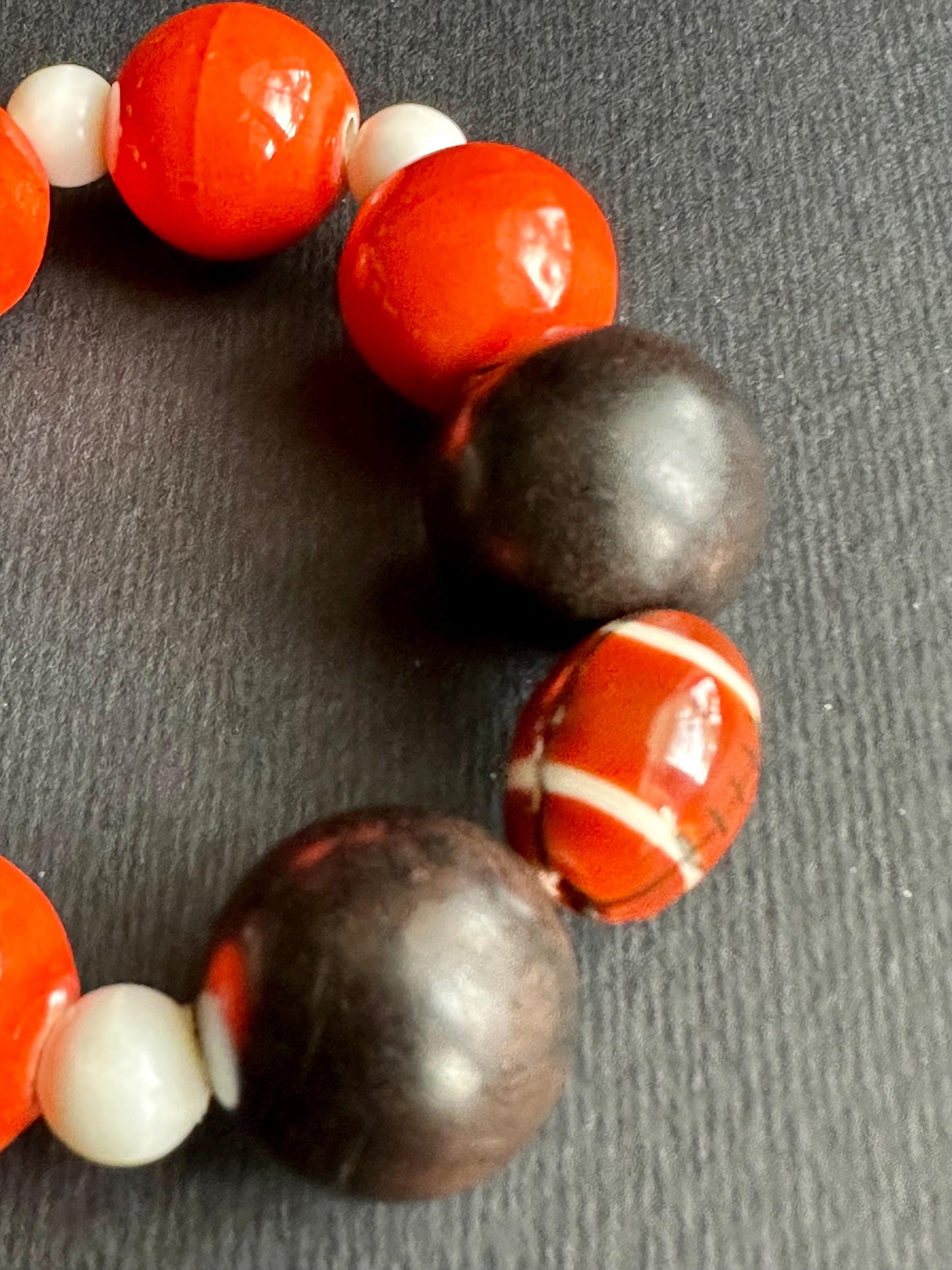 Football Beaded Bracelet: Espresso Wood & Ceramic - Game Day Jewelry