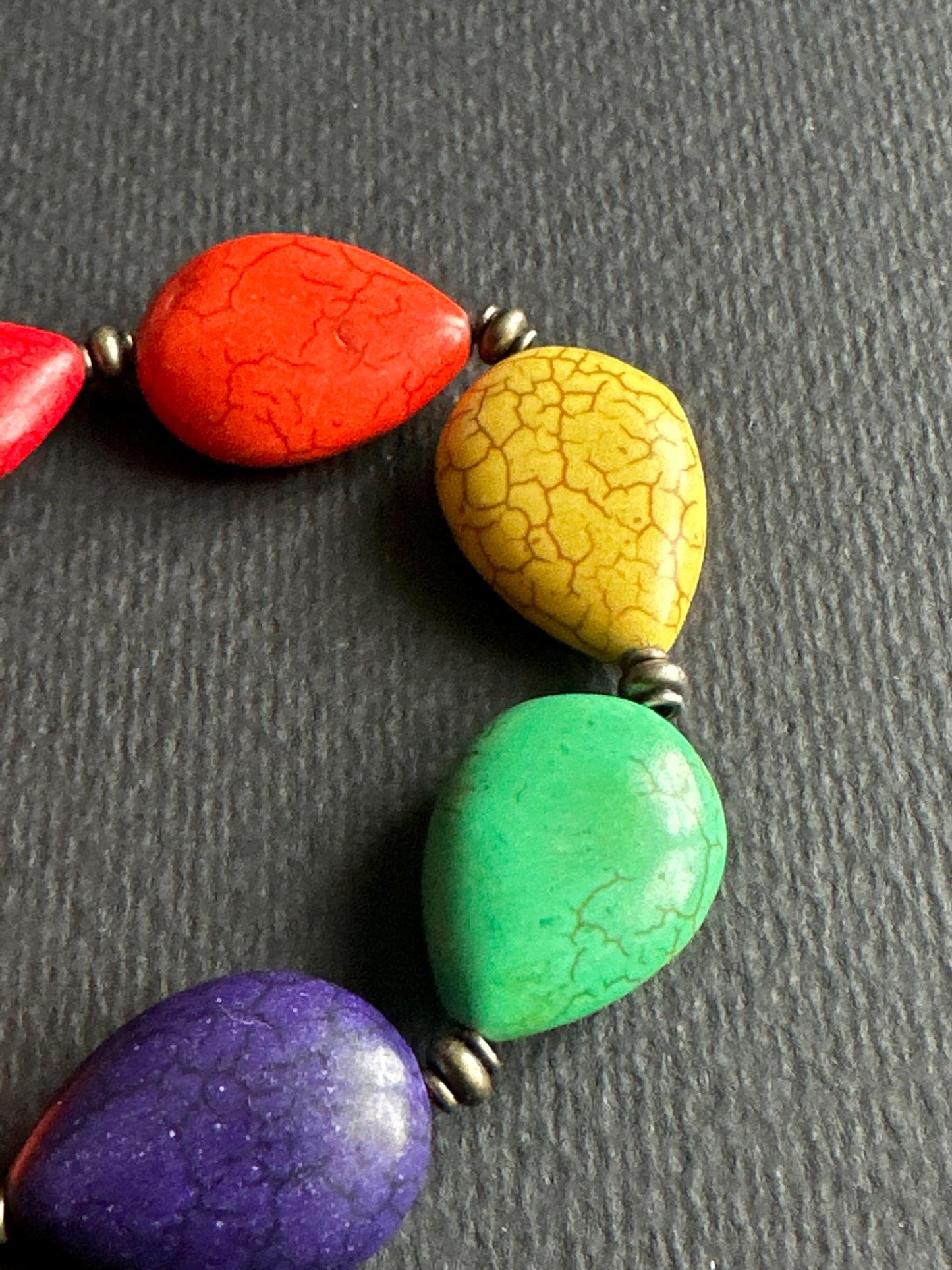 Multi-Color Oval Ceramic Beaded Bracelet | Silver Accents | Handmade by Attrice | Fun & Flirty | OOAK | 7.5"