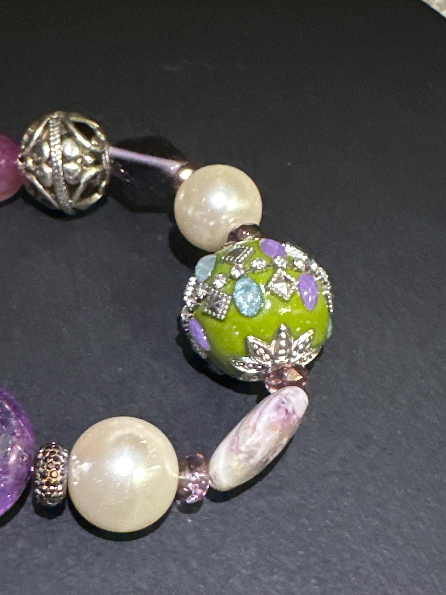 Purple Glass Beads with Pearl and Ceramic Focal Beads