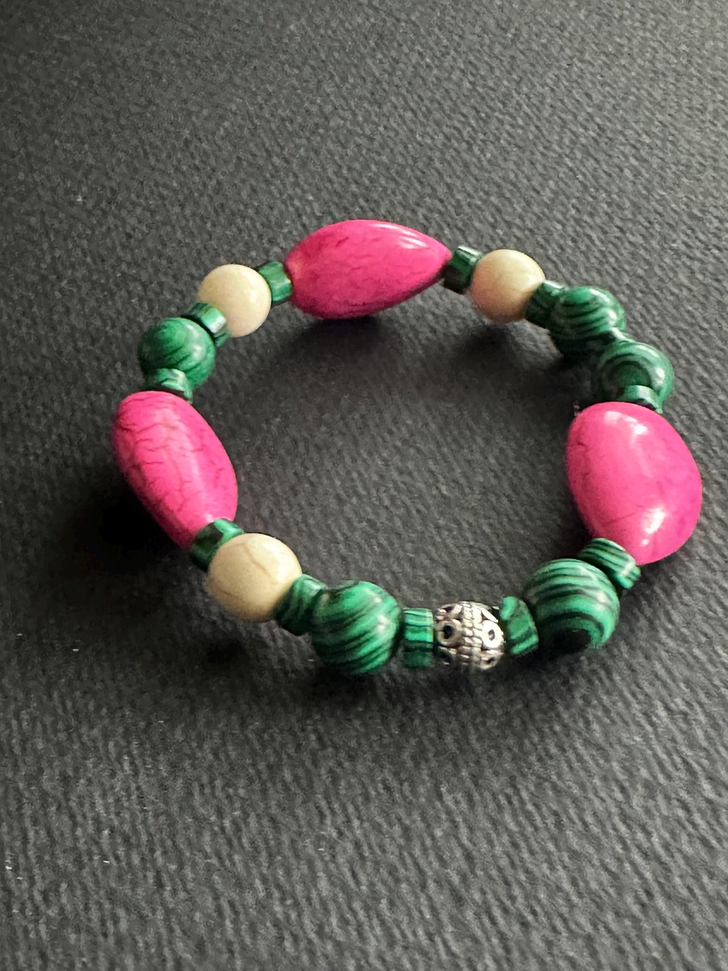 Green and Pink Beaded Stackable Beaded Bracelet