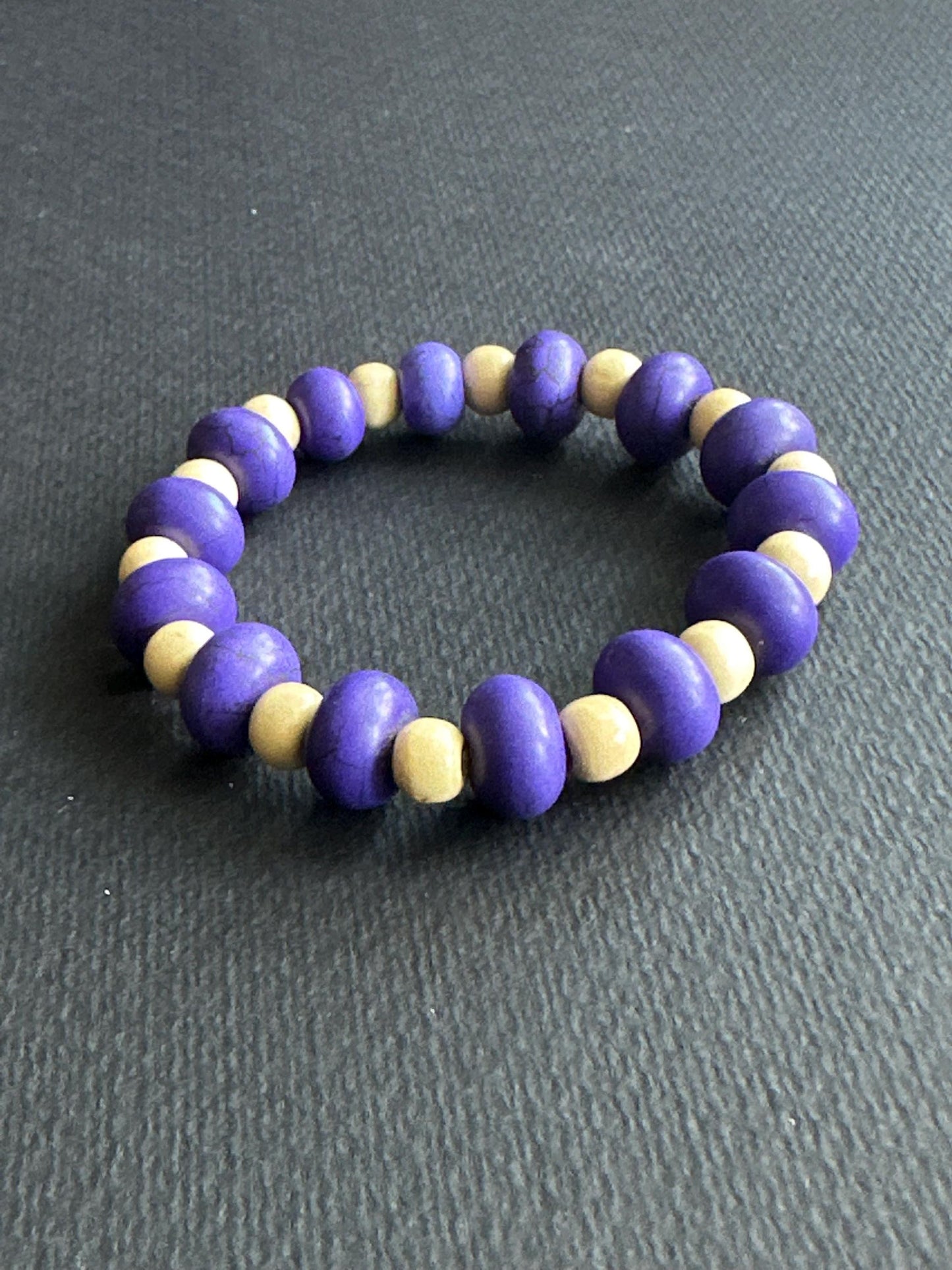 Purple & Cream Rondelle Bead Bracelet | OOAK | Handmade by Attrice | 7.5" Adjustable | Stackable Boho Jewelry