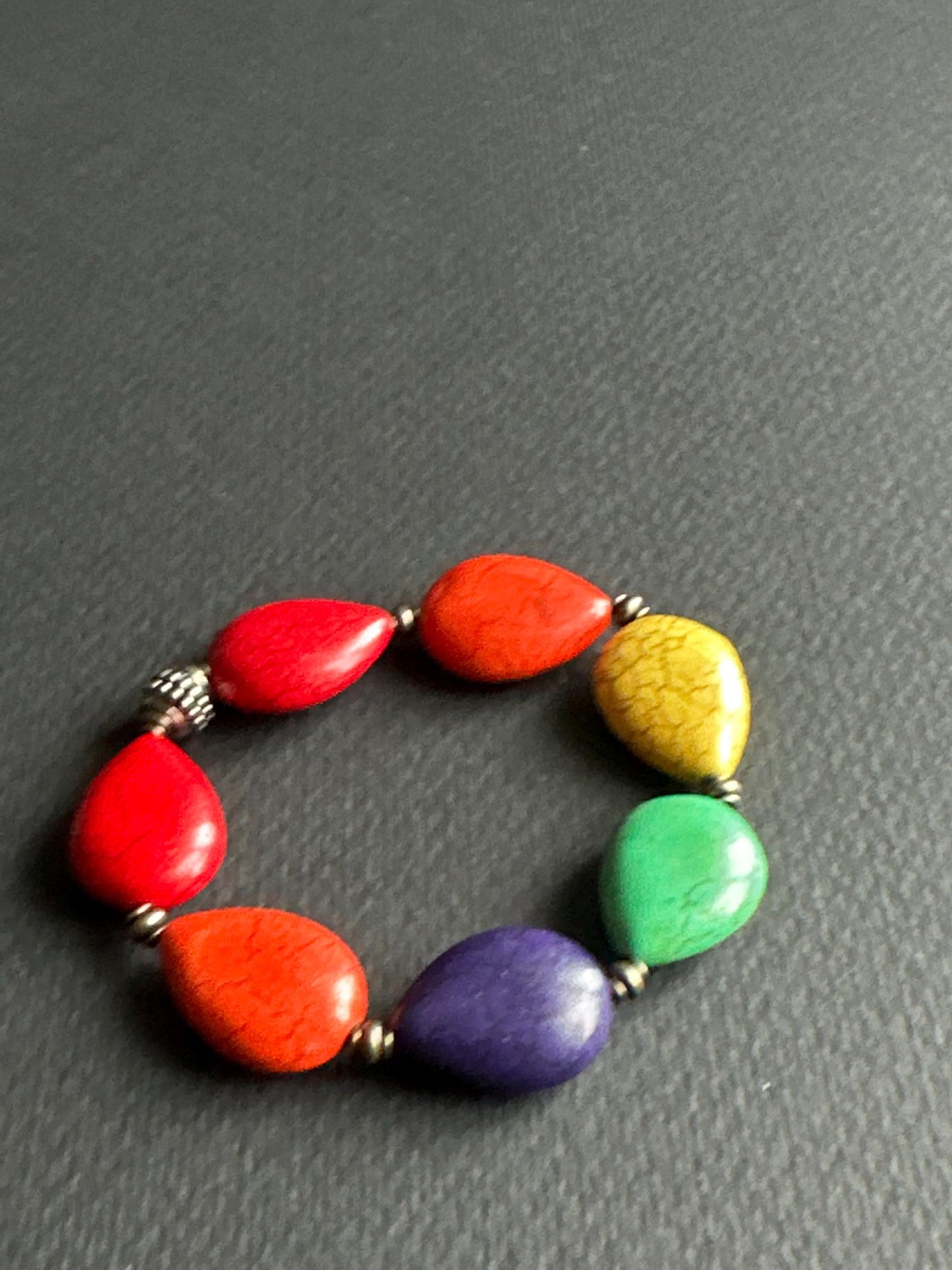 Multi-Color Oval Ceramic Beaded Bracelet | Silver Accents | Handmade by Attrice | Fun & Flirty | OOAK | 7.5"