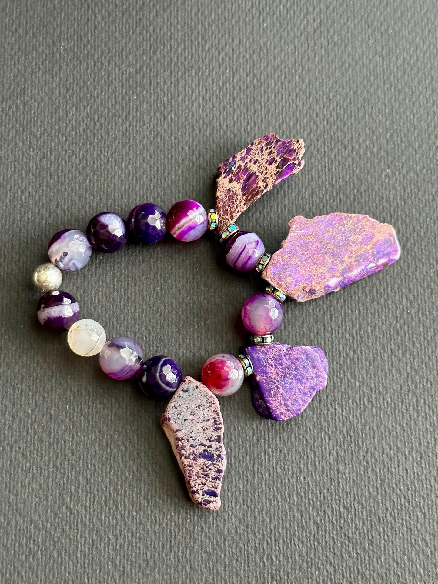 Purple Agate & Imperial Jasper Bracelet: Handmade Glam Statement Jewelry