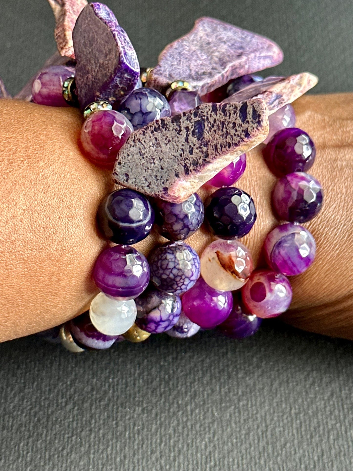 Purple Agate & Imperial Jasper Bracelet: Handmade Glam Statement Jewelry