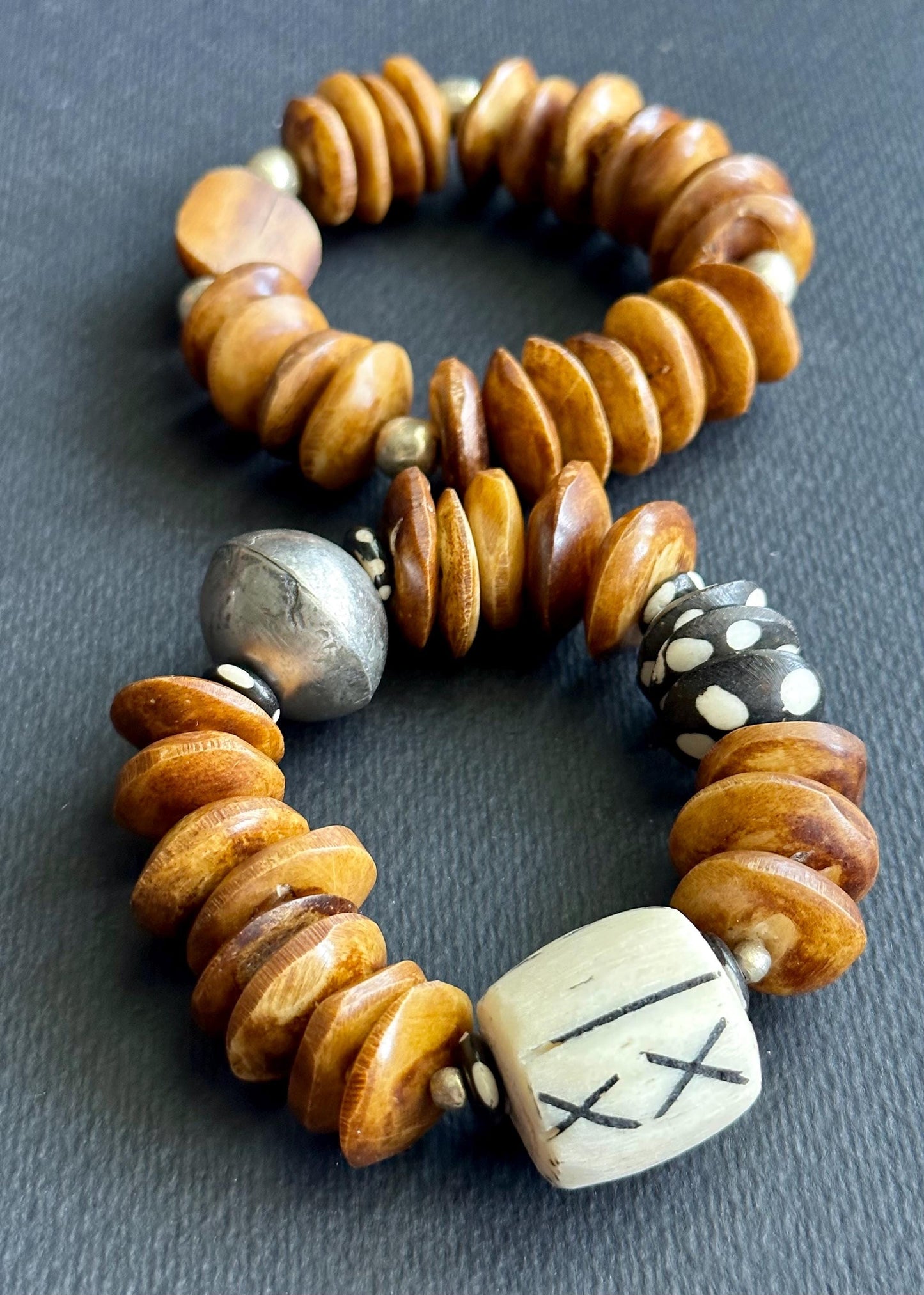 Tribal Chic Bone Bead Bracelet: Kenyan Polka Dots, Ethiopian Silver