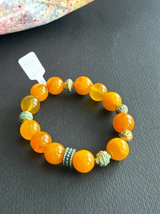 Orange - Tangerine Unisex #3 Bracelet with Metal  Accent Beads