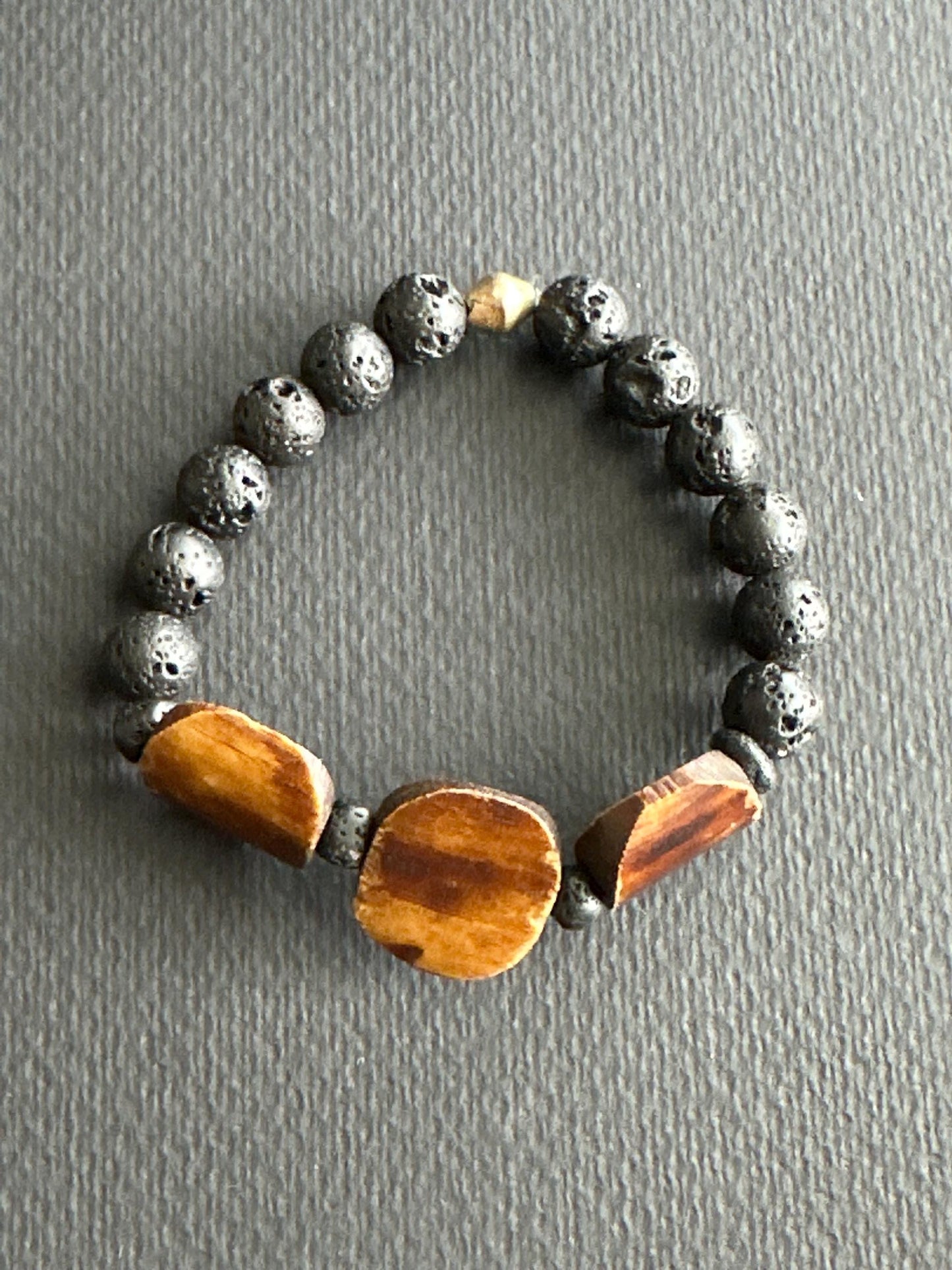 Kenyan Wood & Lava Stone Bracelet: Silver Ethiopian Accents