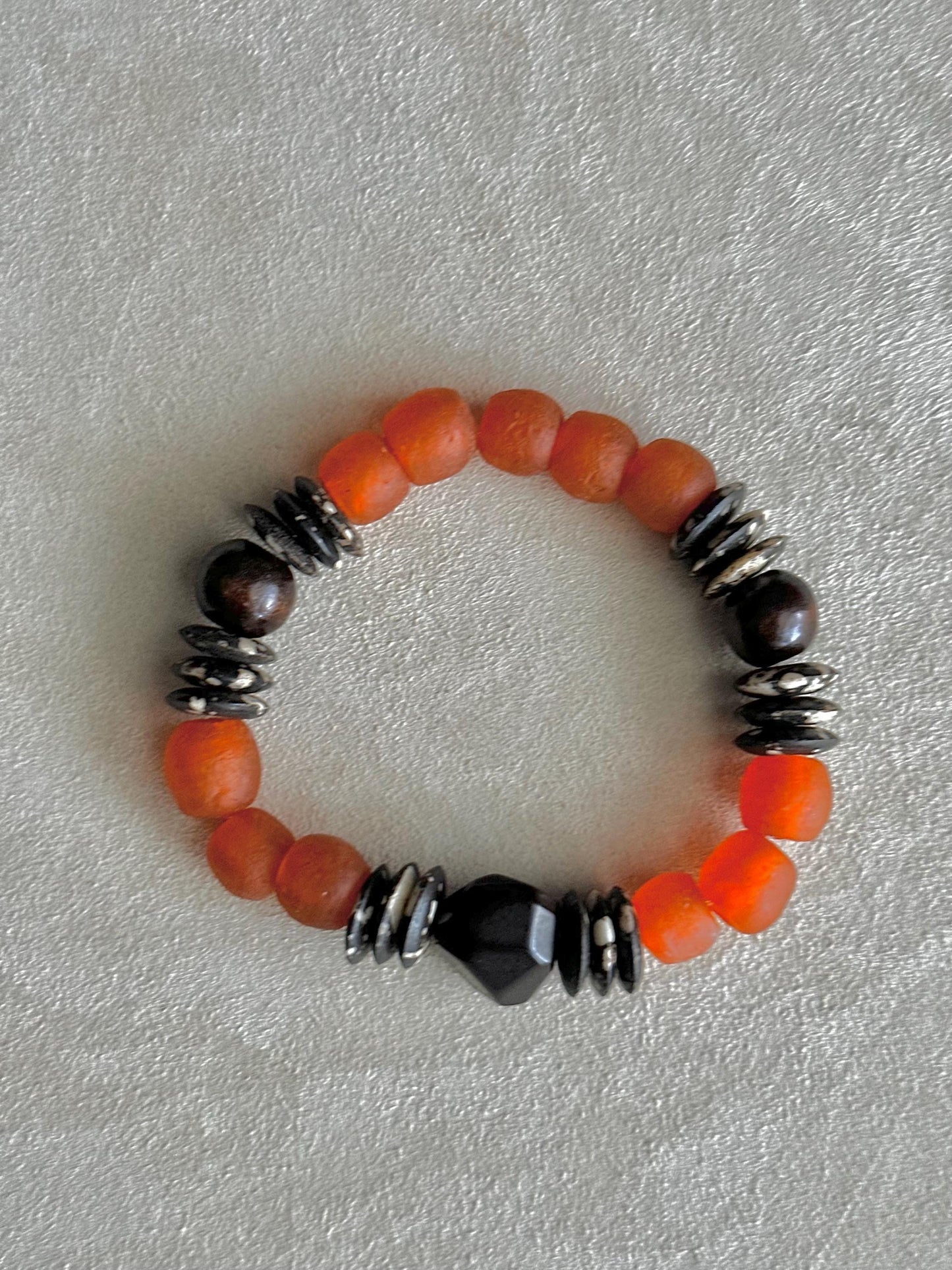 Recycled African Glass Bead Bracelet | Earthy Boho Stretch Jewelry