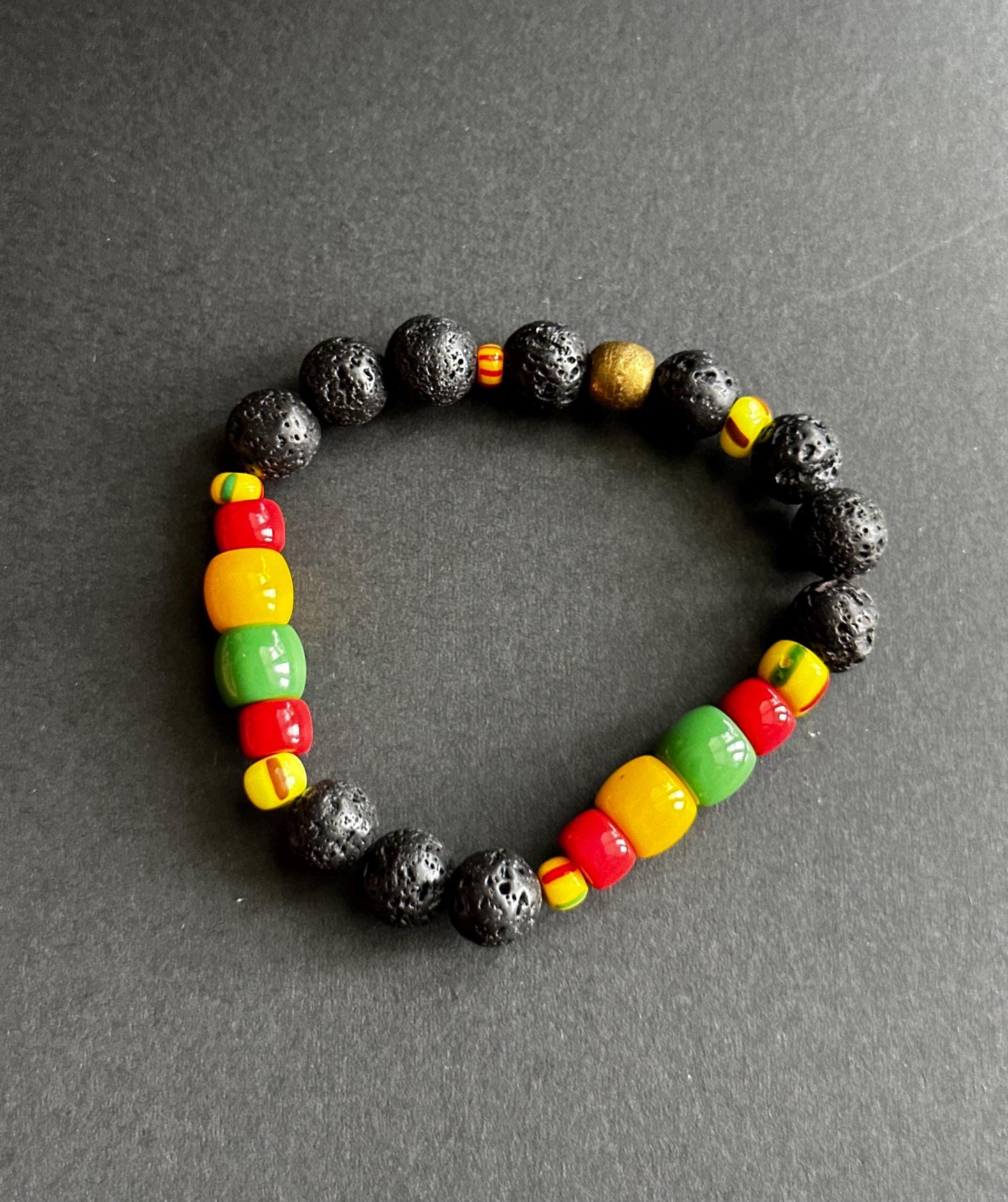 Lava Bead Bracelet: Black Red Yellow Green Unisex Jewelry
