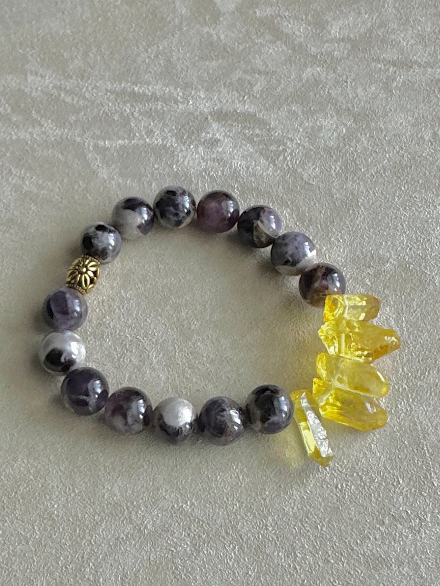 Amethyst & Yellow Quartz Statement Bracelet | One-of-a-Kind Crystal Bracelet | Boho Unisex Jewelry | Handmade by Attrice