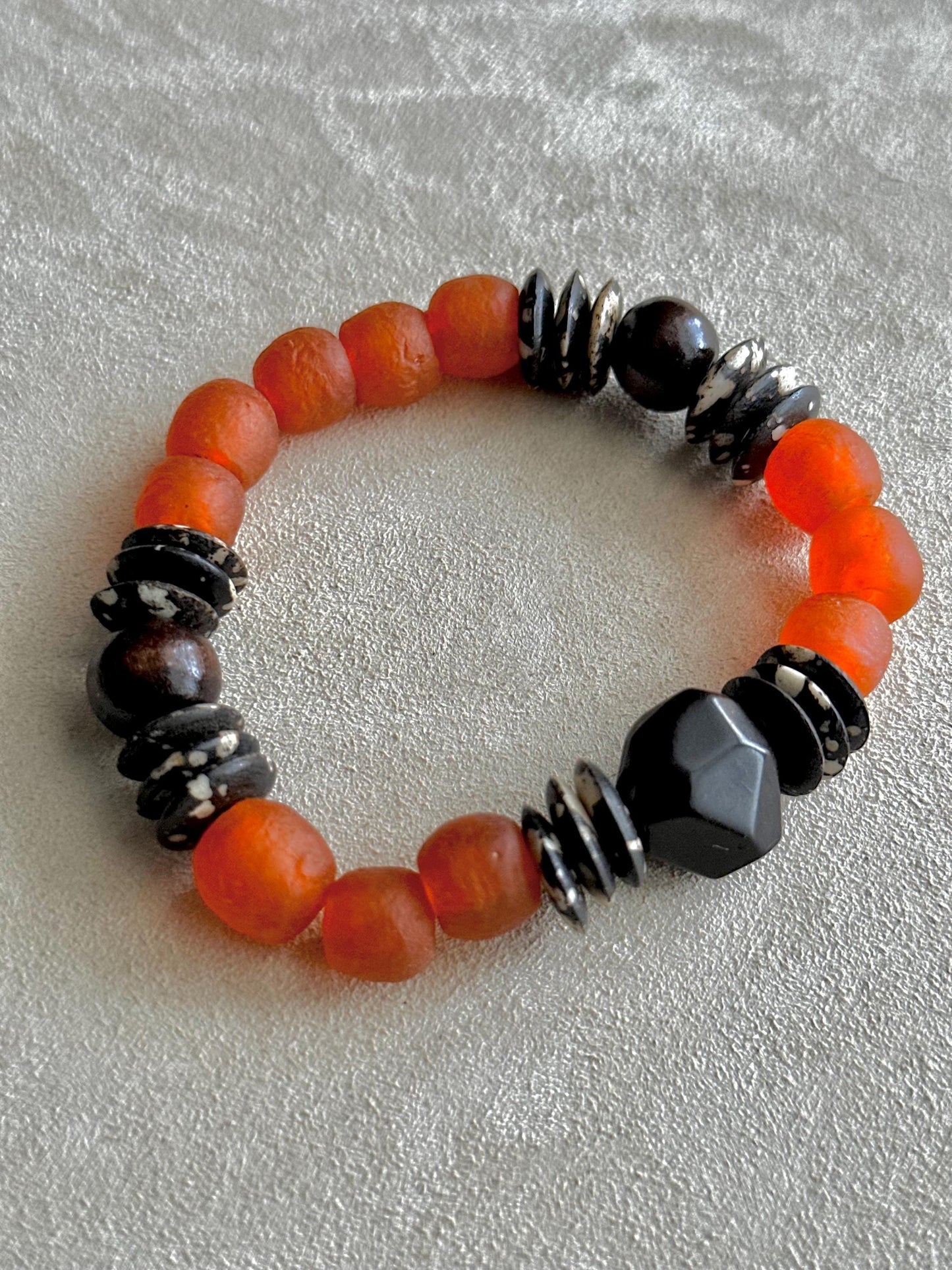 Recycled African Glass Bead Bracelet | Earthy Boho Stretch Jewelry