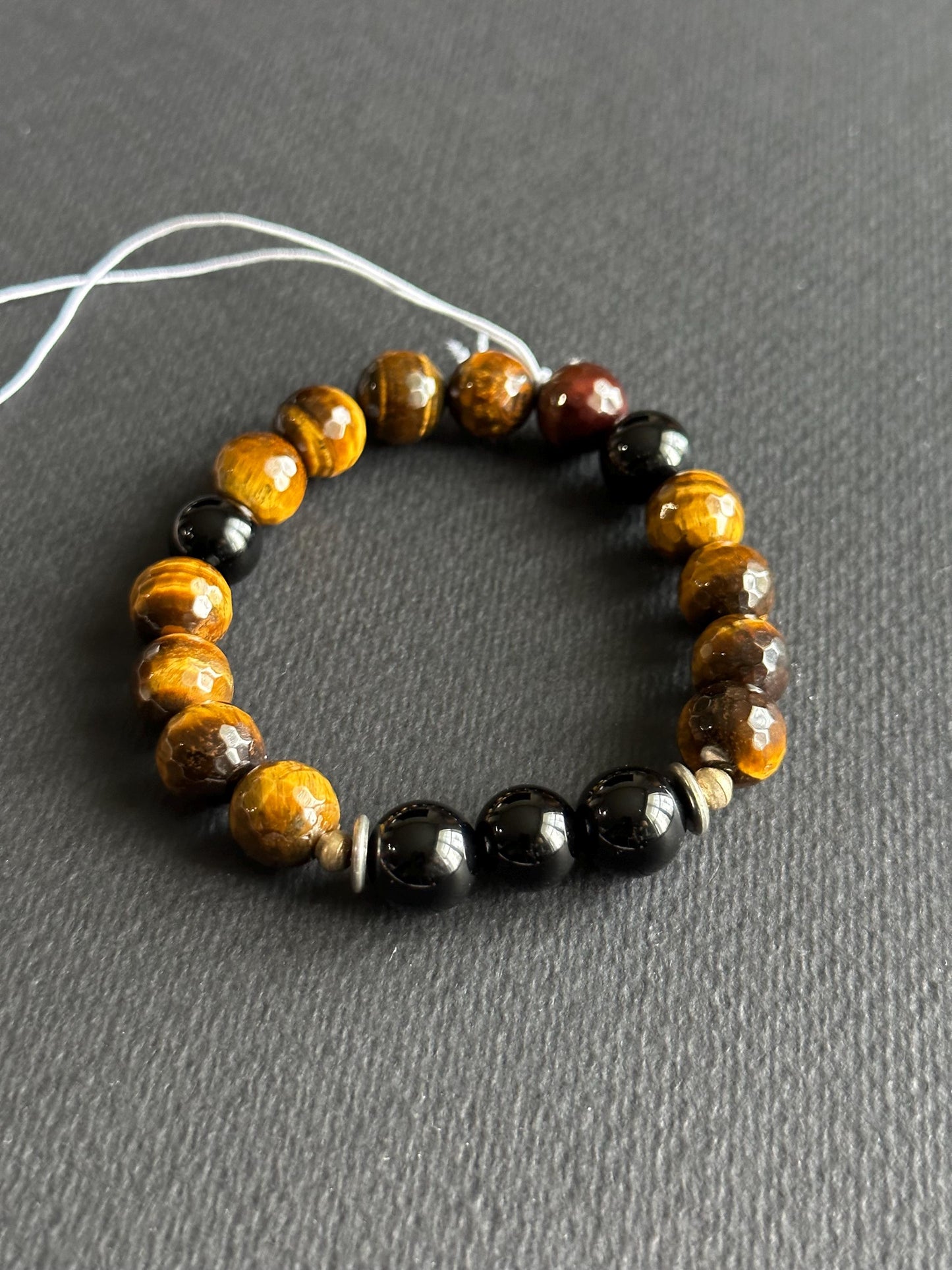 Handmade Black Agate & Tiger's Eye Beaded Bracelet