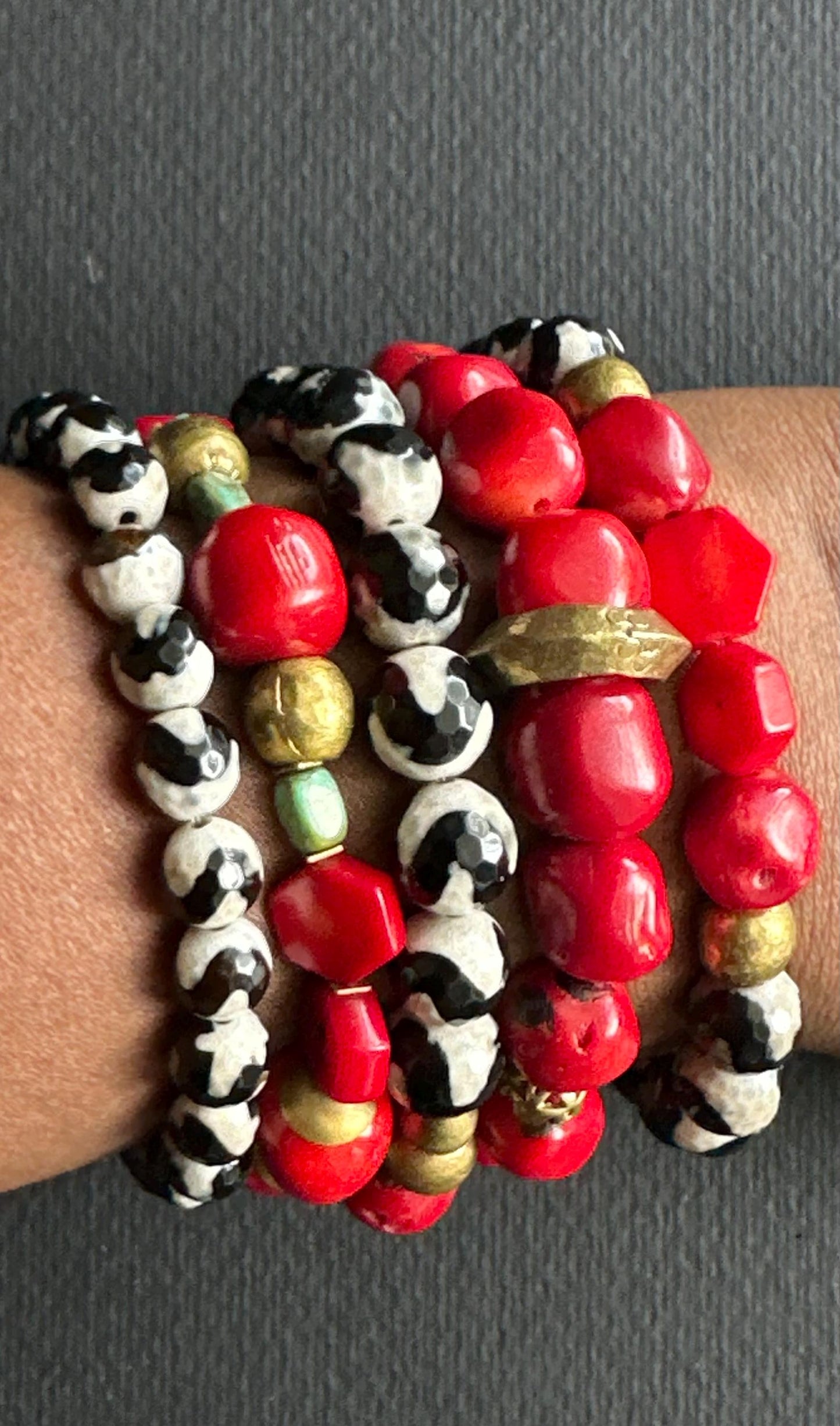 Unisex Handmade Beaded Bracelets featuring Bamboo Coral, Turquoise, Agate Beads