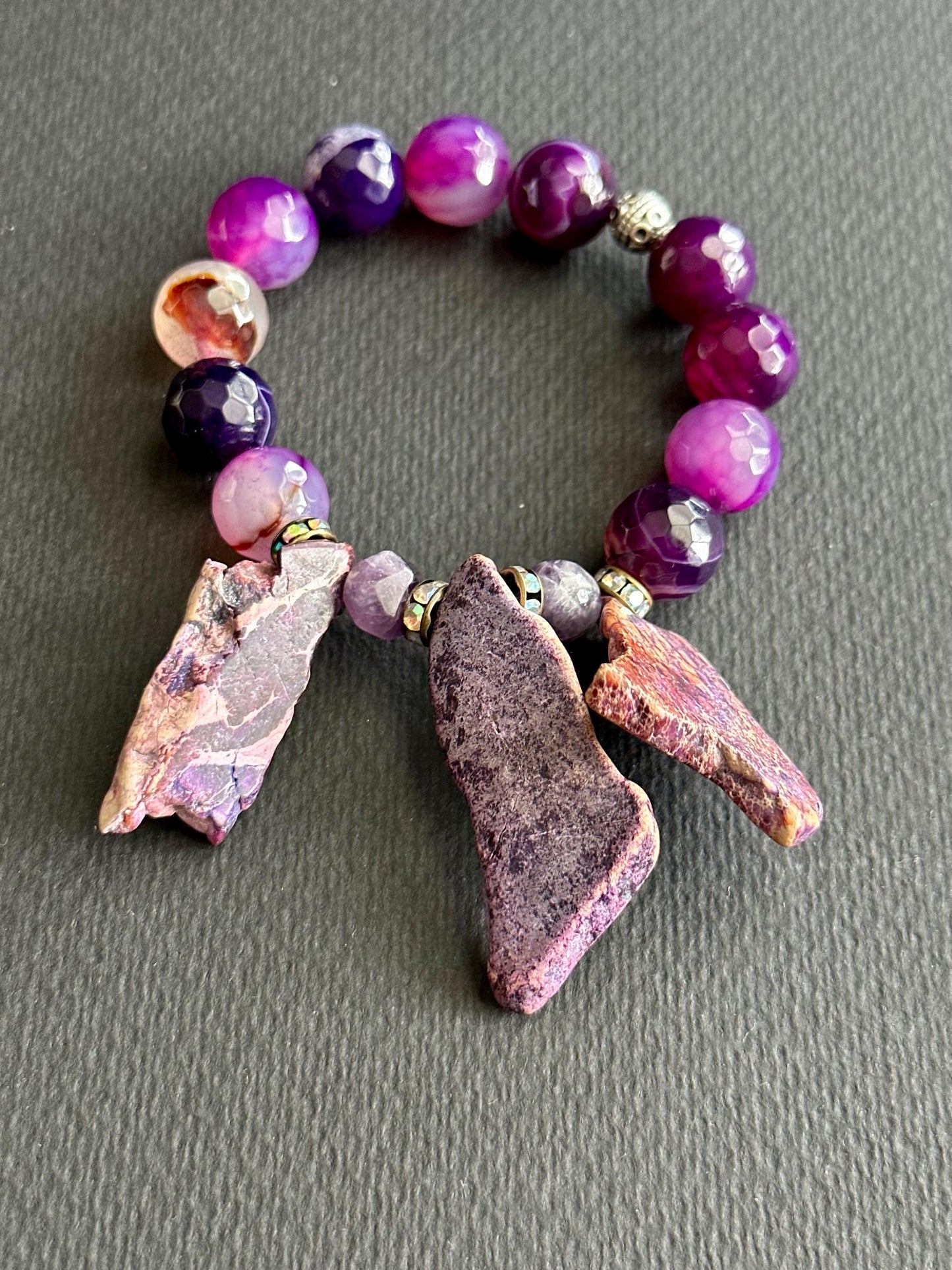 Purple Agate & Imperial Jasper Bracelet: Handmade Glam Statement Jewelry