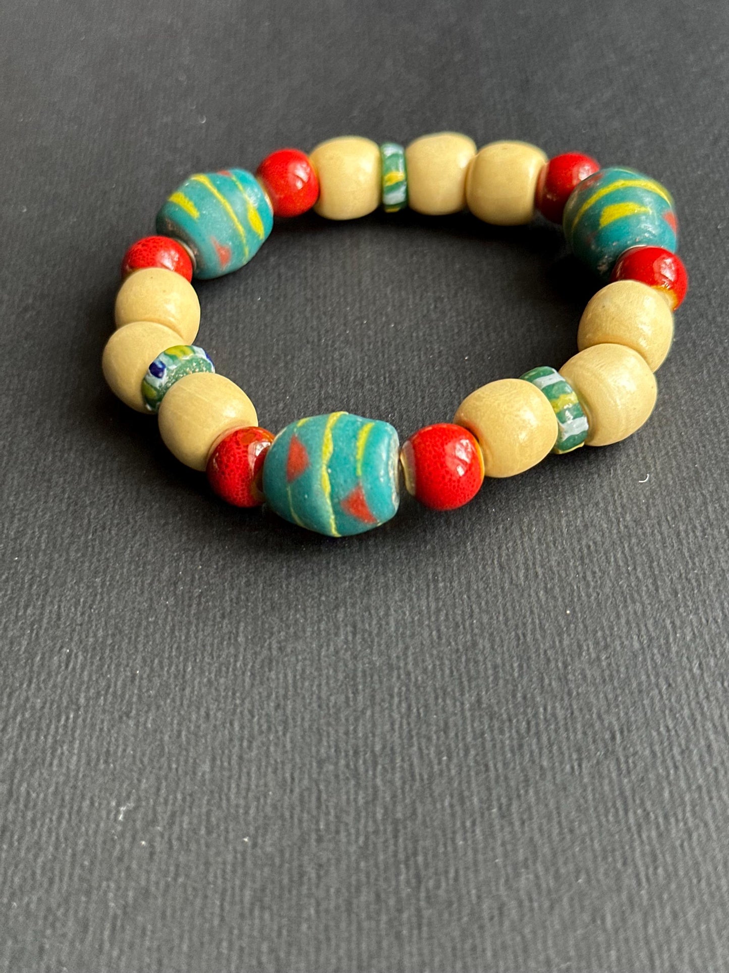Recycled Glass Krobo Beaded Bracelet: African Unisex Design