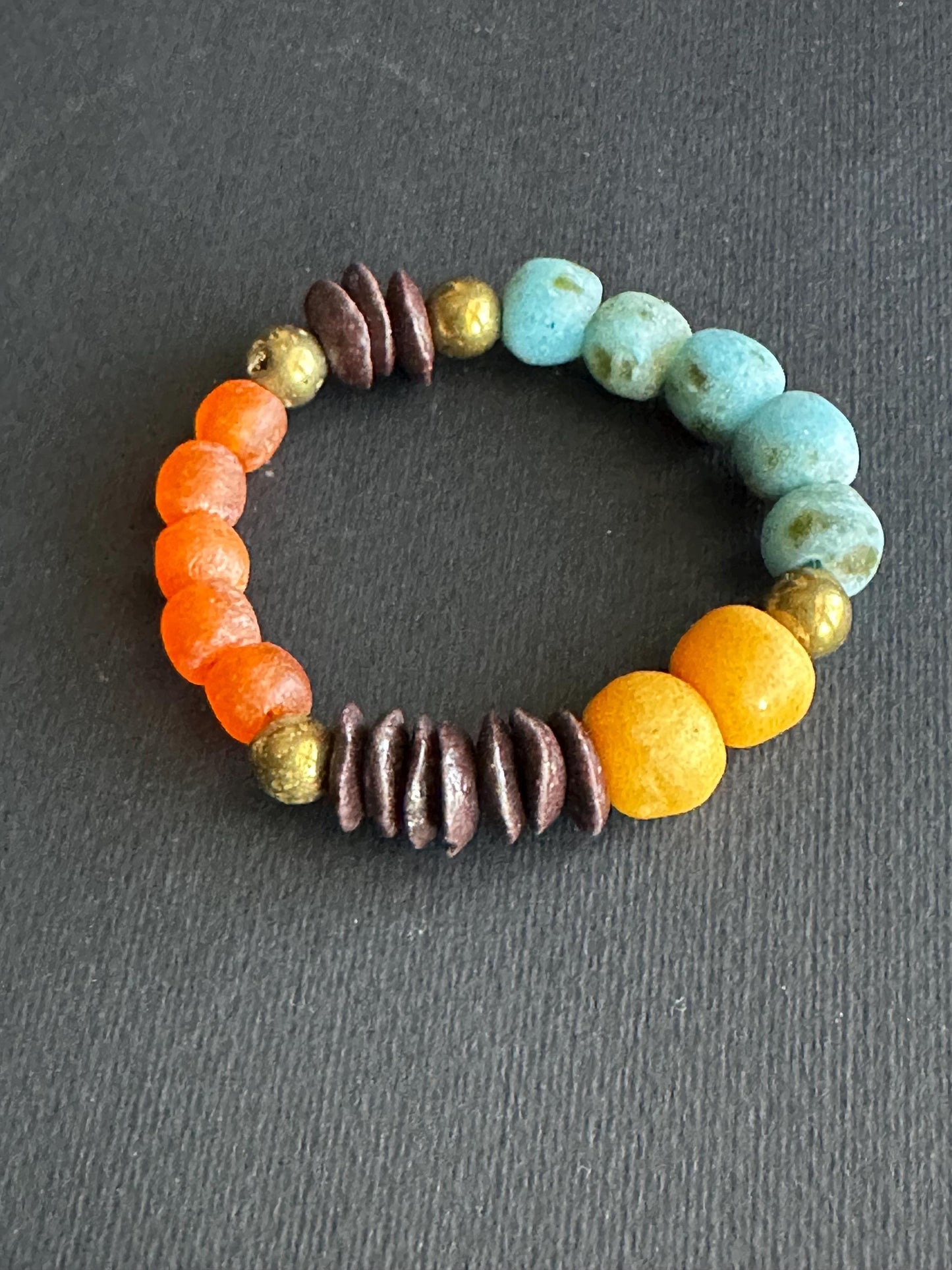 Recycled African Glass Bead Bracelet | Earthy Boho Stretch Jewelry