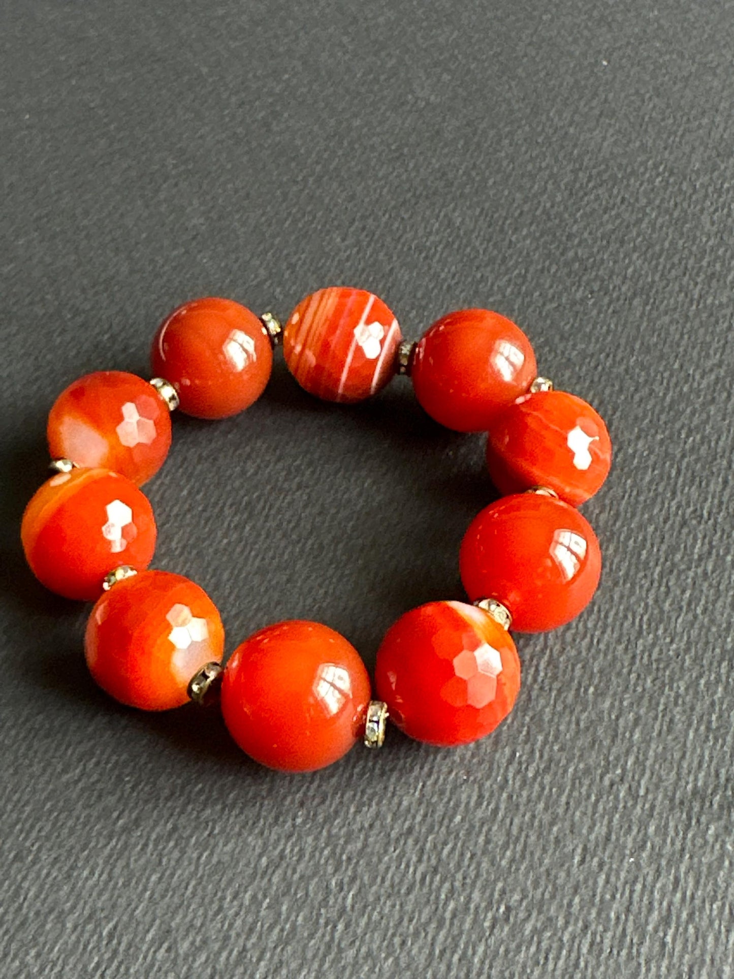 Handmade Faceted Orange Agate Bracelet - Bold Gemstone Jewelry