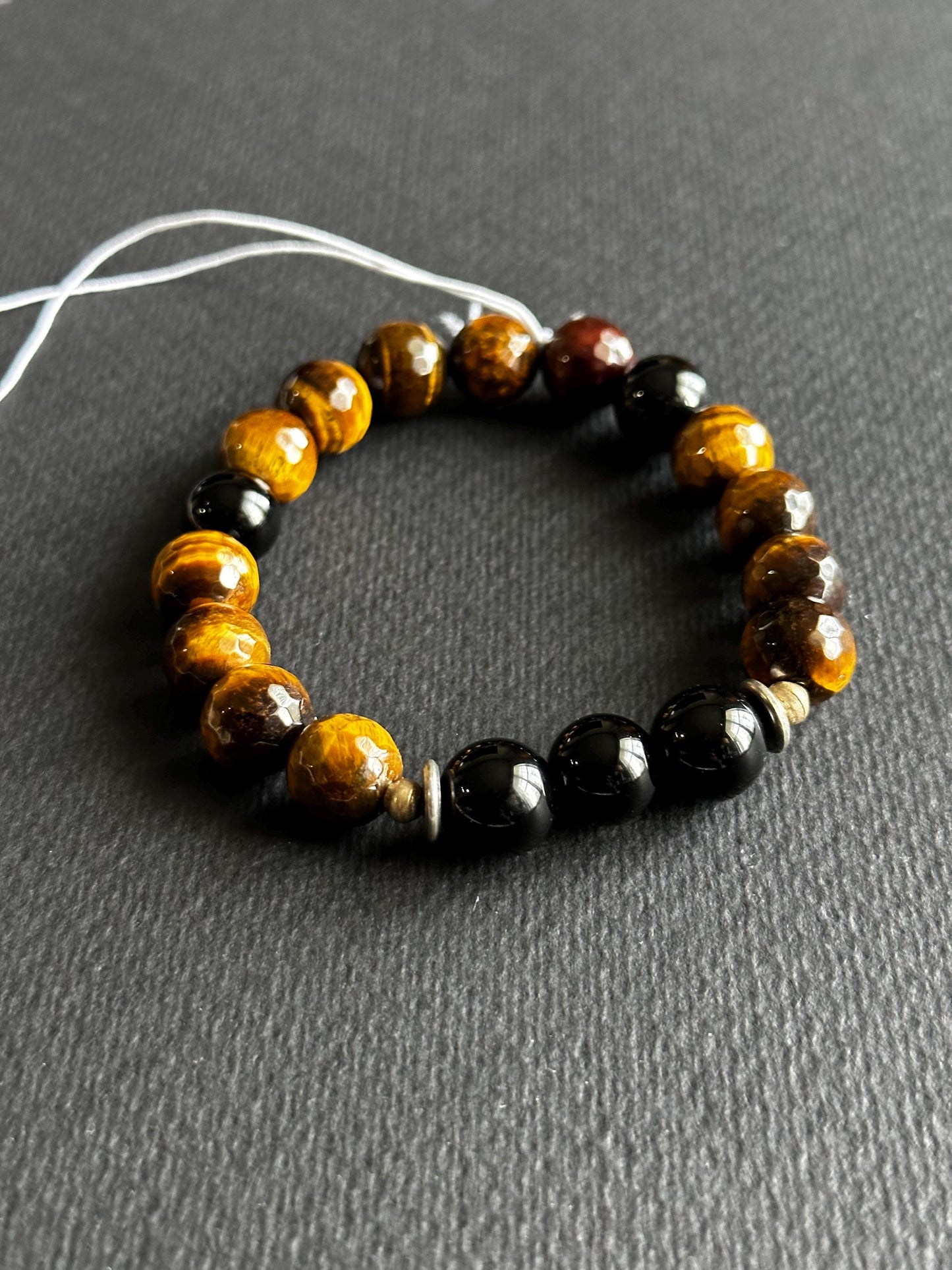 Handmade Black Agate & Tiger's Eye Beaded Bracelet