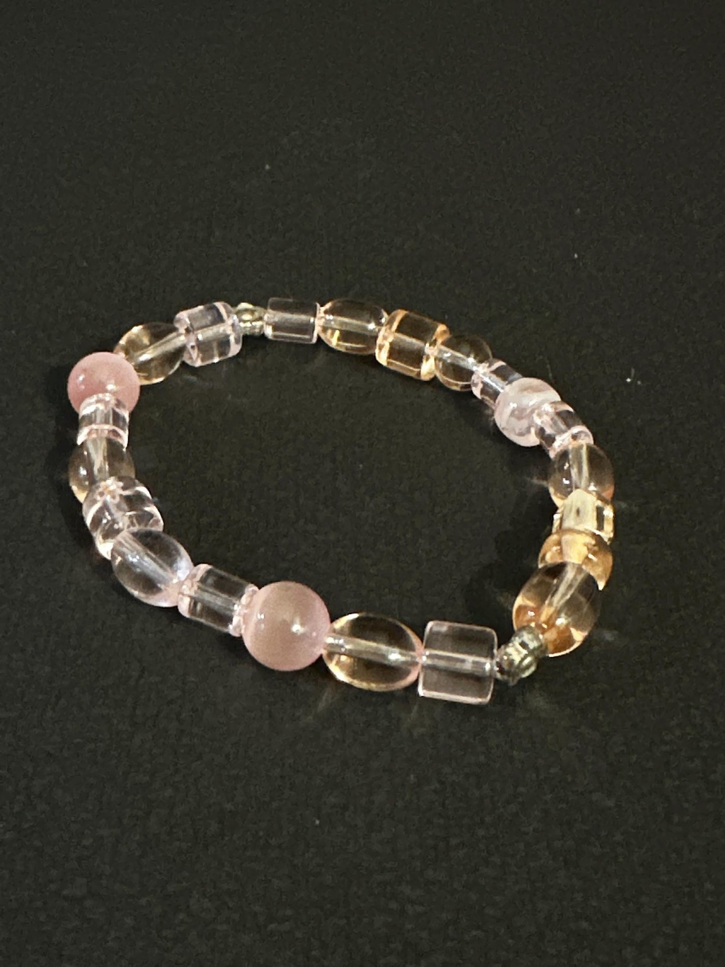 Handmade Pink & Brown Glass Beaded Bracelet Set with Crystal Accents OOAK
