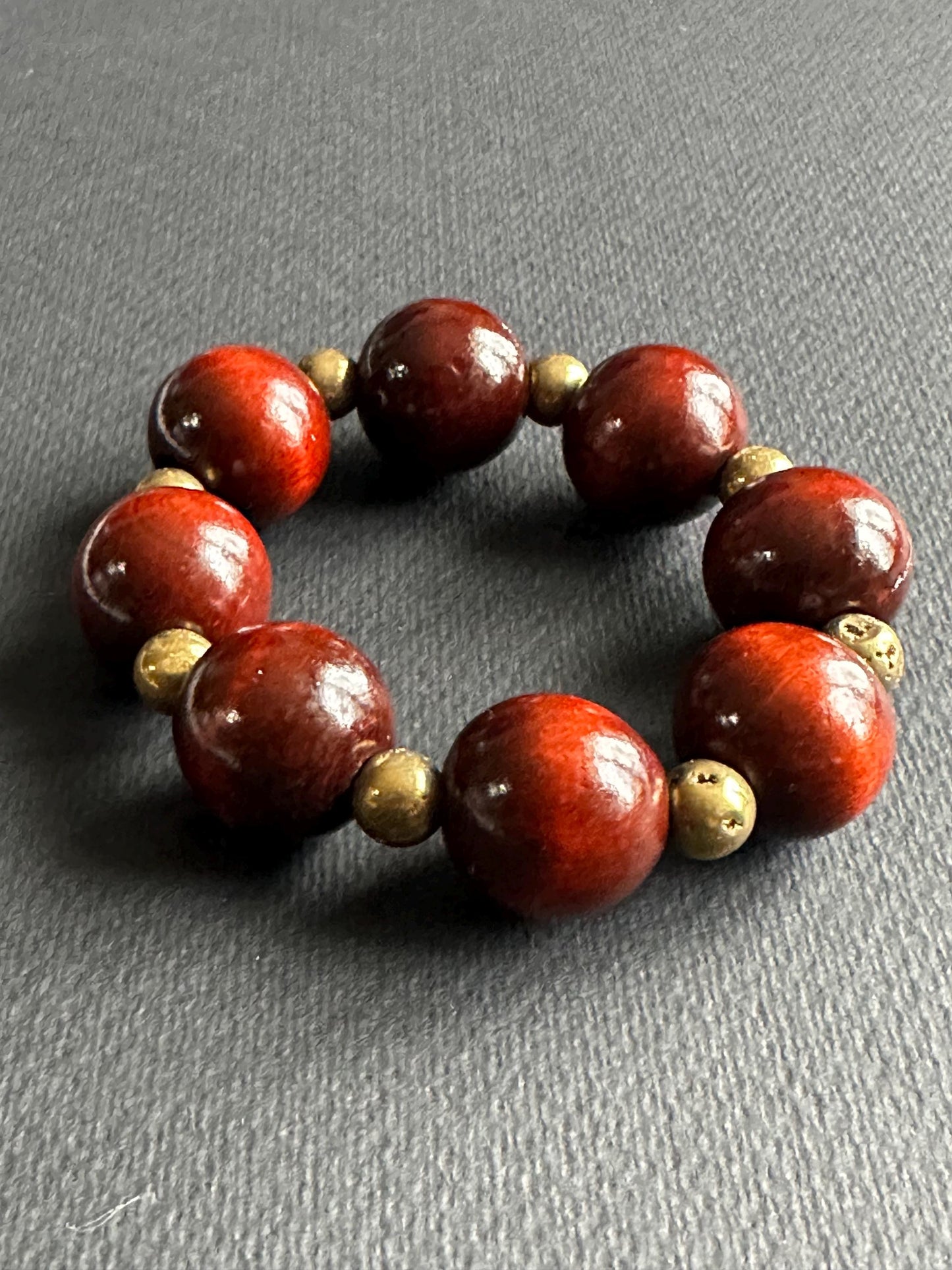 Large Brown Wood Unisex Beaded Bracelet with Gold Matte Agate Beads