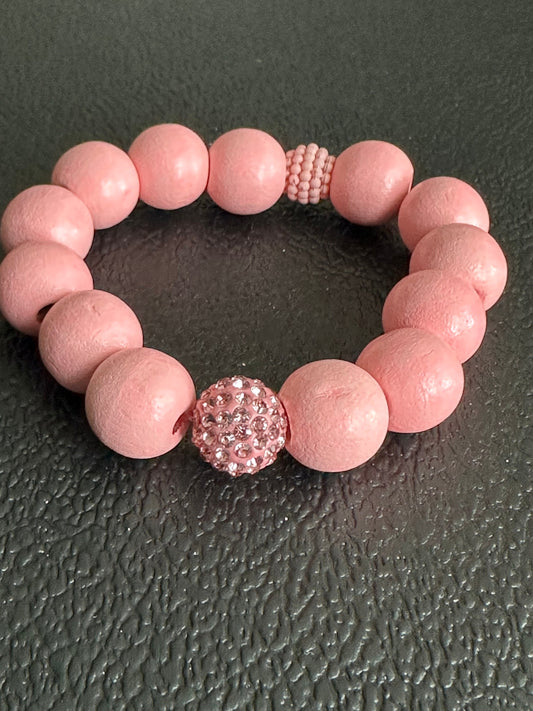 Pink and Green Painted Wood Beaded Bracelet