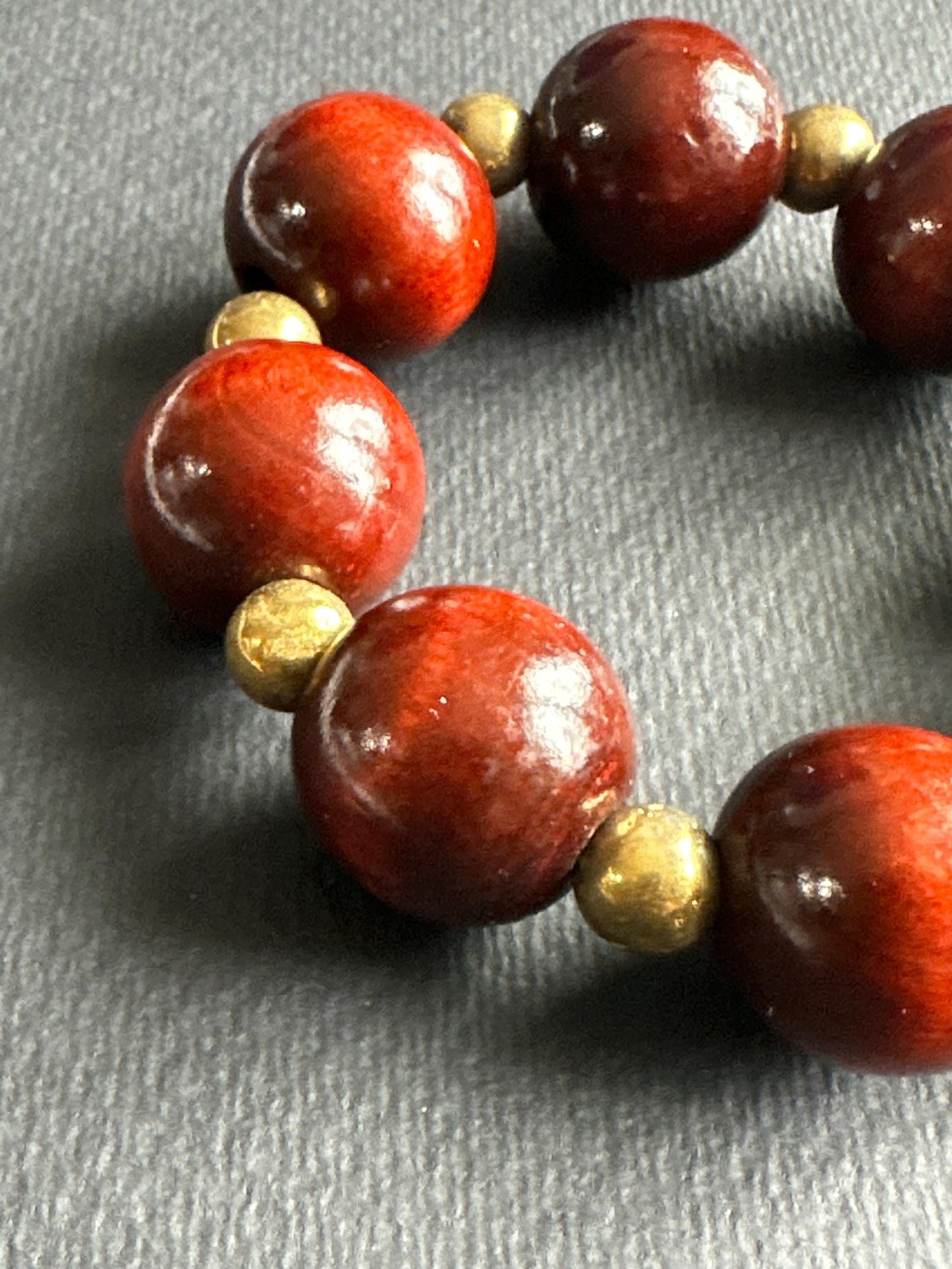 Large Brown Wood Unisex Beaded Bracelet with Gold Matte Agate Beads