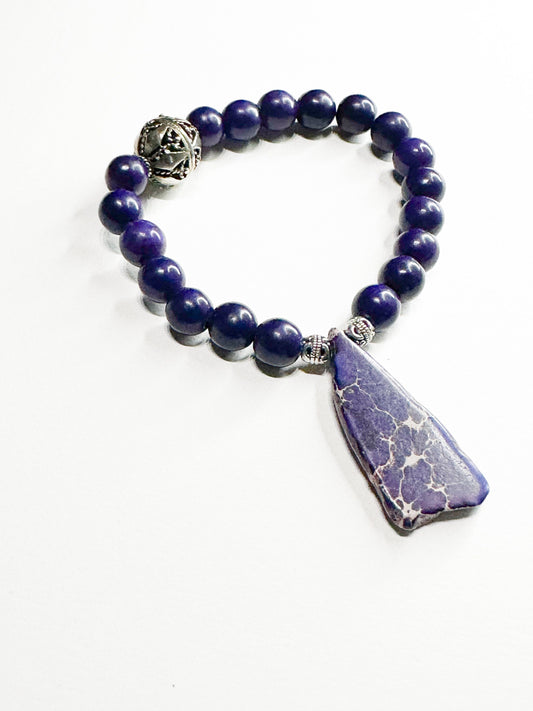 Purple and Silver Beaded Bracelet with Bold Mixed Stone Focal Bracelet #PurpleJewelry #2