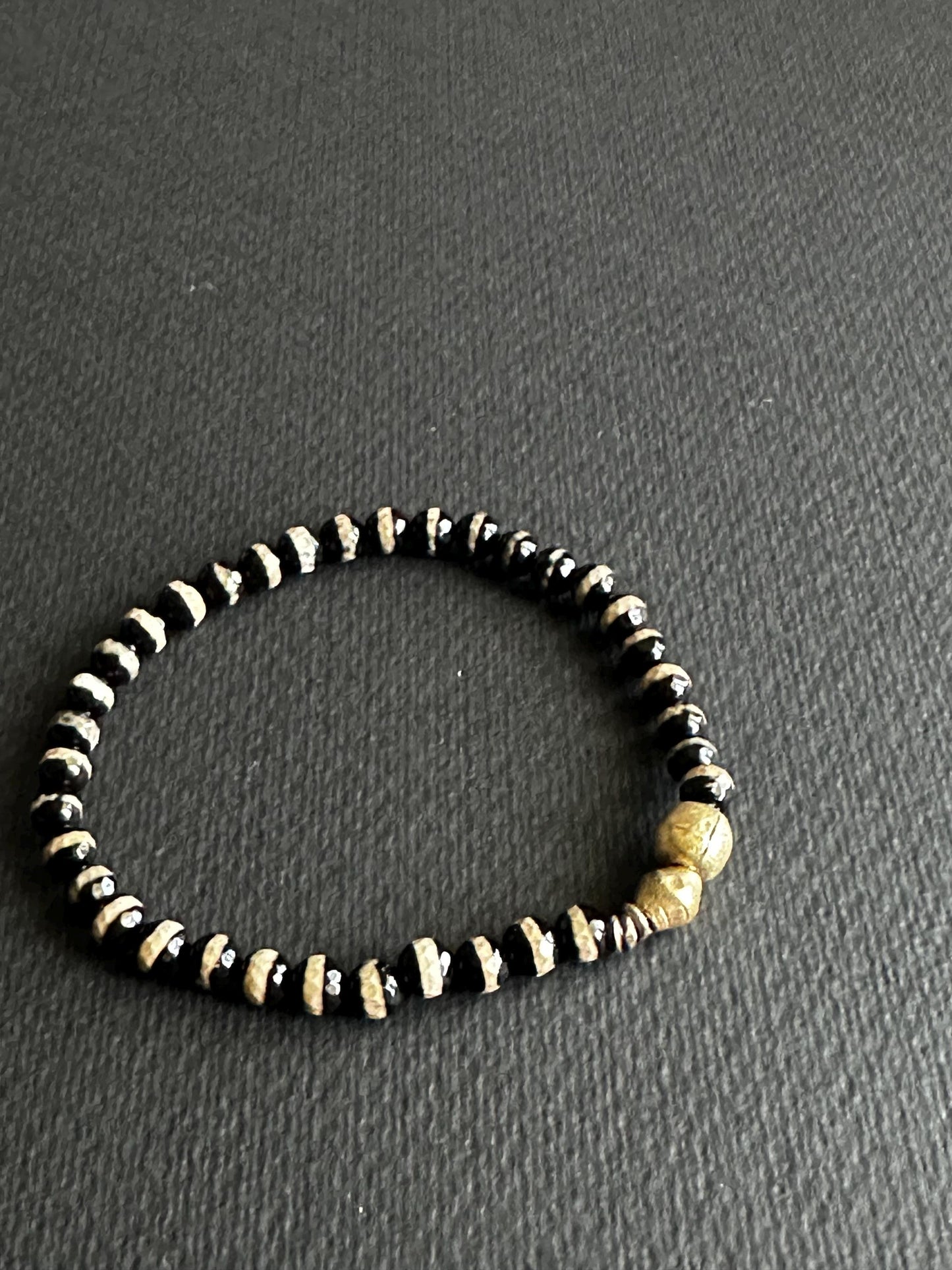 XL Unisex Black and White Agate with Silver Ethiopian Accent Beads