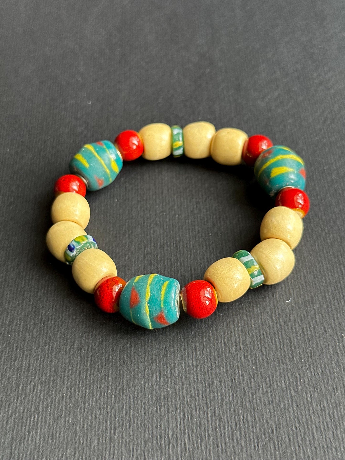 Recycled Glass Krobo Beaded Bracelet: African Unisex Design