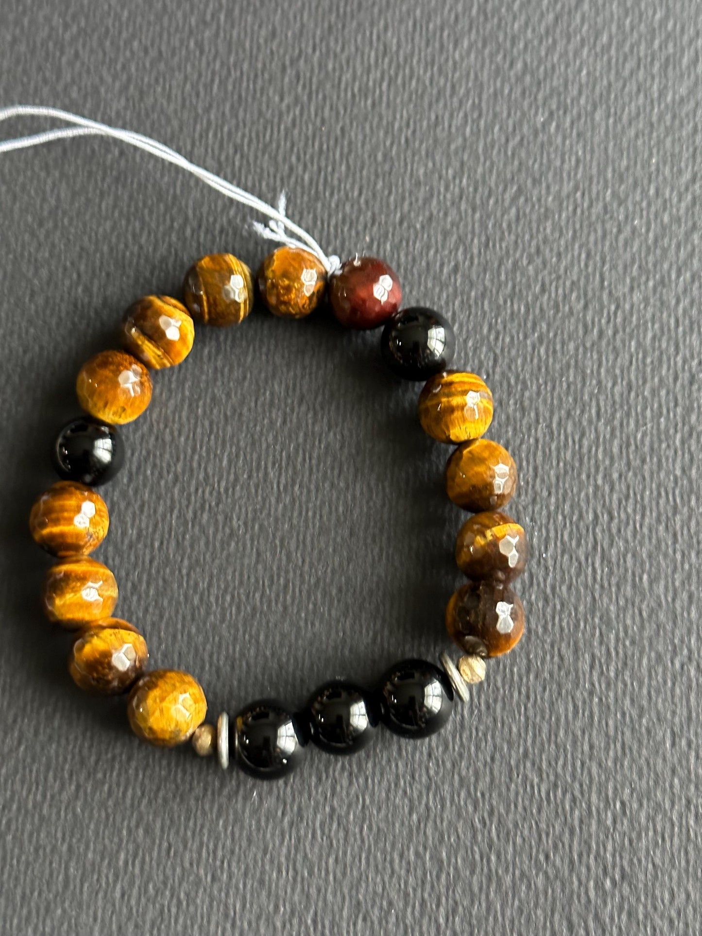 Handmade Black Agate & Tiger's Eye Beaded Bracelet