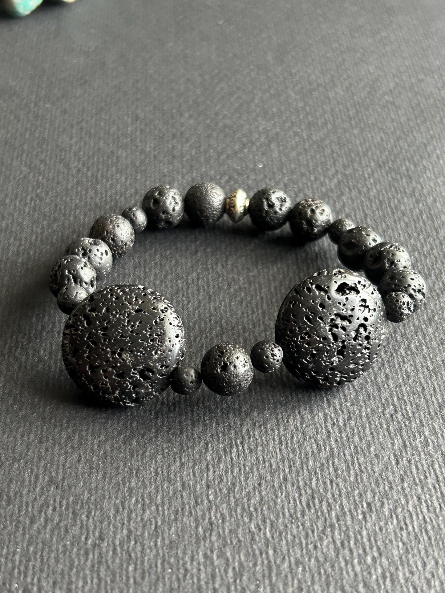 Turquoise & Pyrite Statement Bracelet | One-of-a-Kind Boho Unisex Jewelry | Lava Stone Accent | Handmade by Attrice