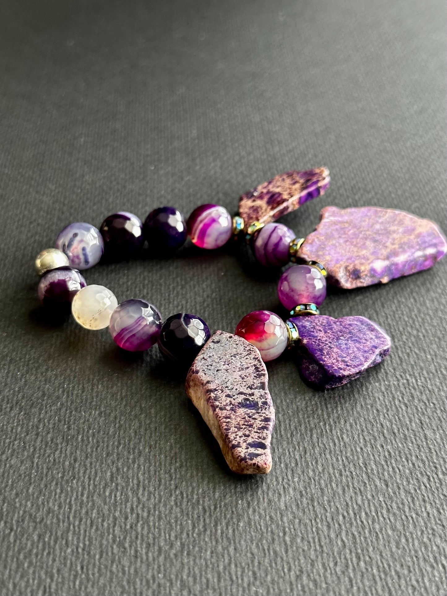 Purple Agate & Imperial Jasper Bracelet: Handmade Glam Statement Jewelry