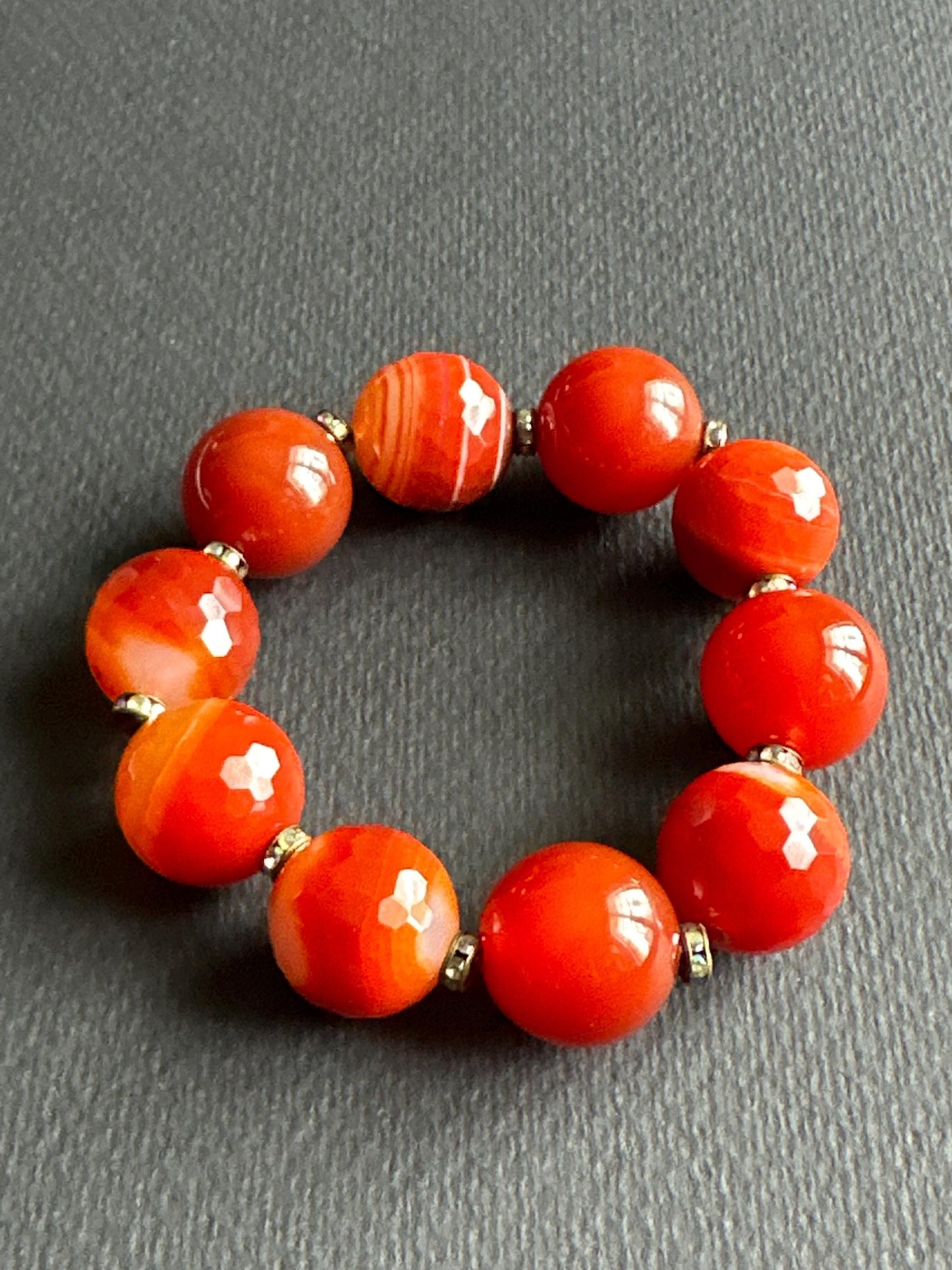 Handmade Faceted Orange Agate Bracelet - Bold Gemstone Jewelry