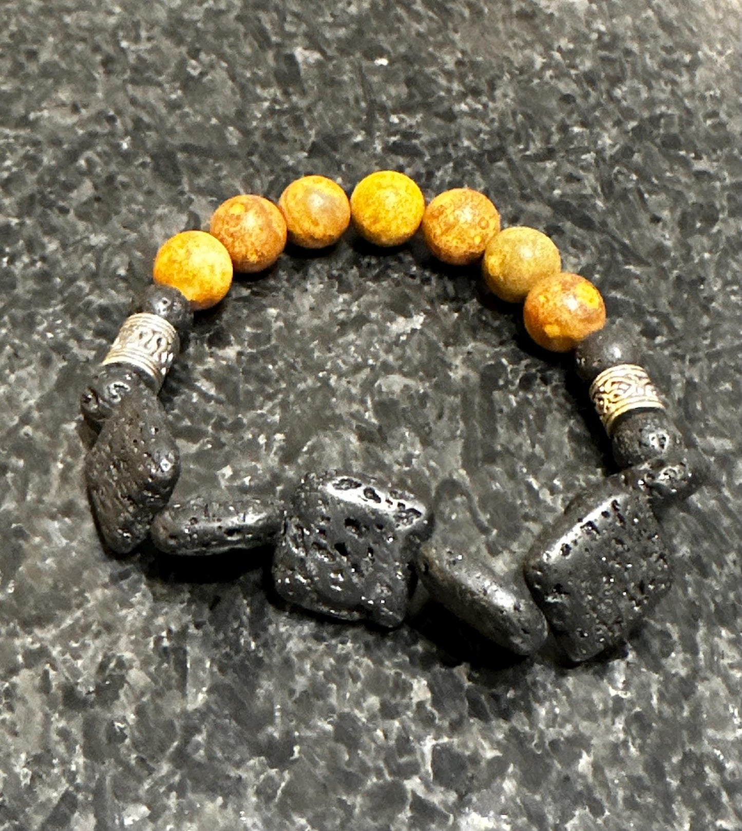 Unisex Jasper Beaded Bracelet with Rectangular Lava Stone Beads