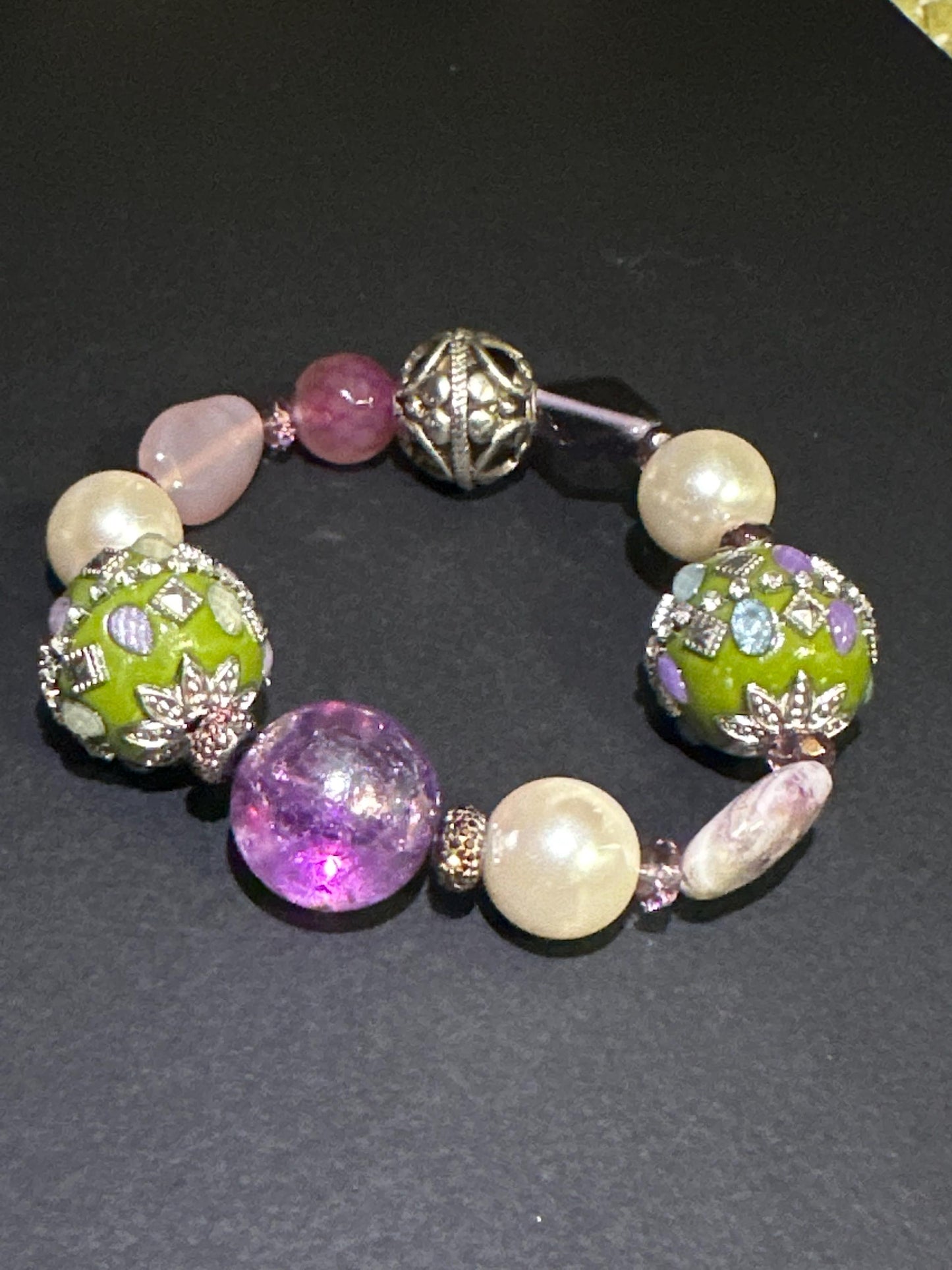 Purple Glass Beads with Pearl and Ceramic Focal Beads