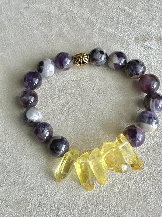 Amethyst & Yellow Quartz Statement Bracelet | One-of-a-Kind Crystal Bracelet | Boho Unisex Jewelry | Handmade by Attrice