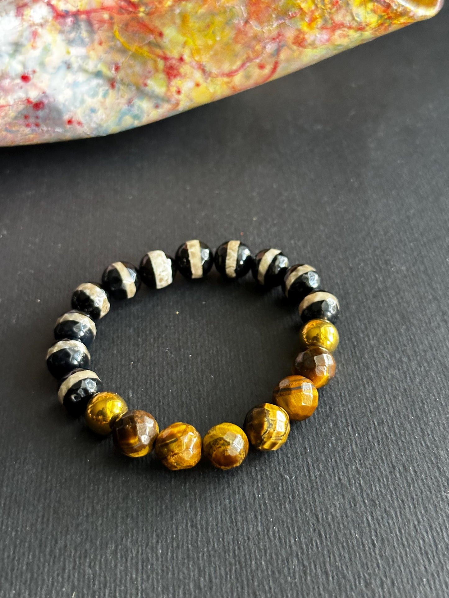 Handmade Agate & Tiger's Eye Beaded Bracelet