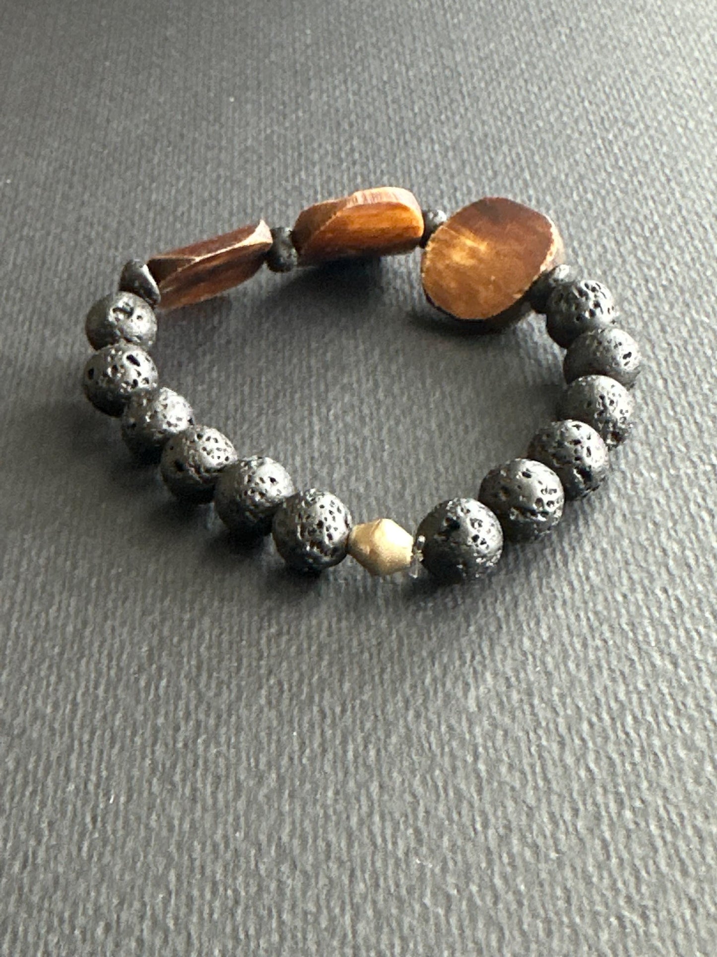 Kenyan Wood & Lava Stone Bracelet: Silver Ethiopian Accents