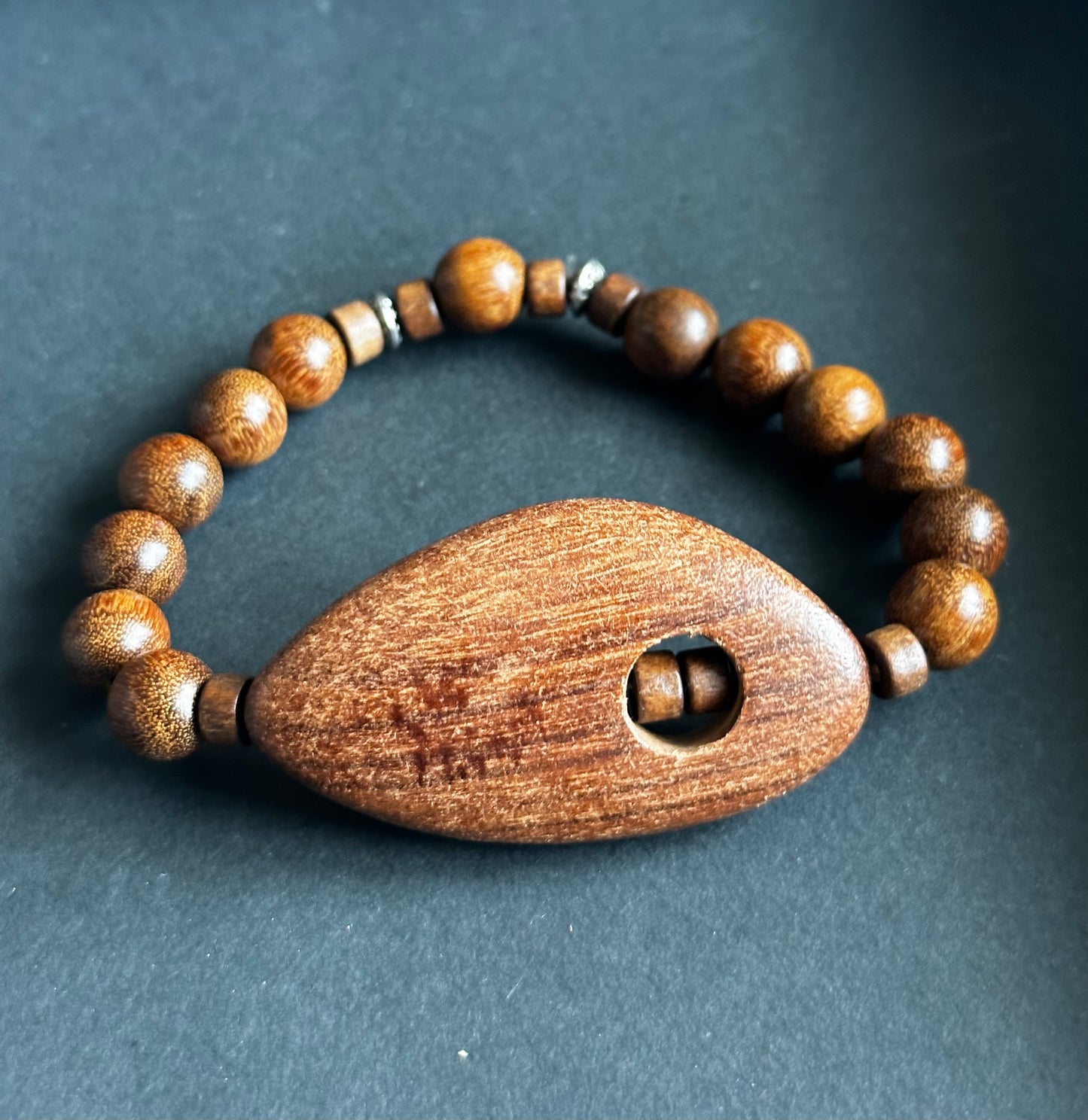 Handcrafted Wood Bead Bracelet | Unisex Natural Wood Bracelet with Large Oval Focal Bead | Minimalist Boho Bracelet