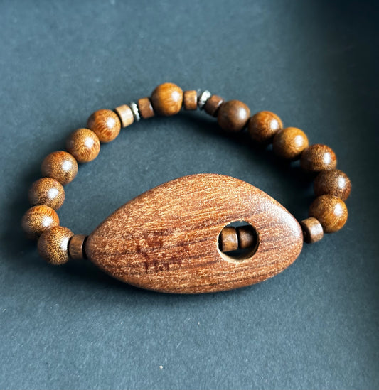 Handcrafted Wood Bead Bracelet | Unisex Natural Wood Bracelet with Large Oval Focal Bead | Minimalist Boho Bracelet