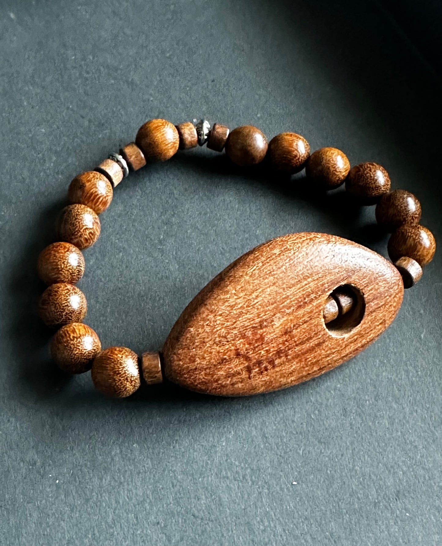 Handcrafted Wood Bead Bracelet | Unisex Natural Wood Bracelet with Large Oval Focal Bead | Minimalist Boho Bracelet