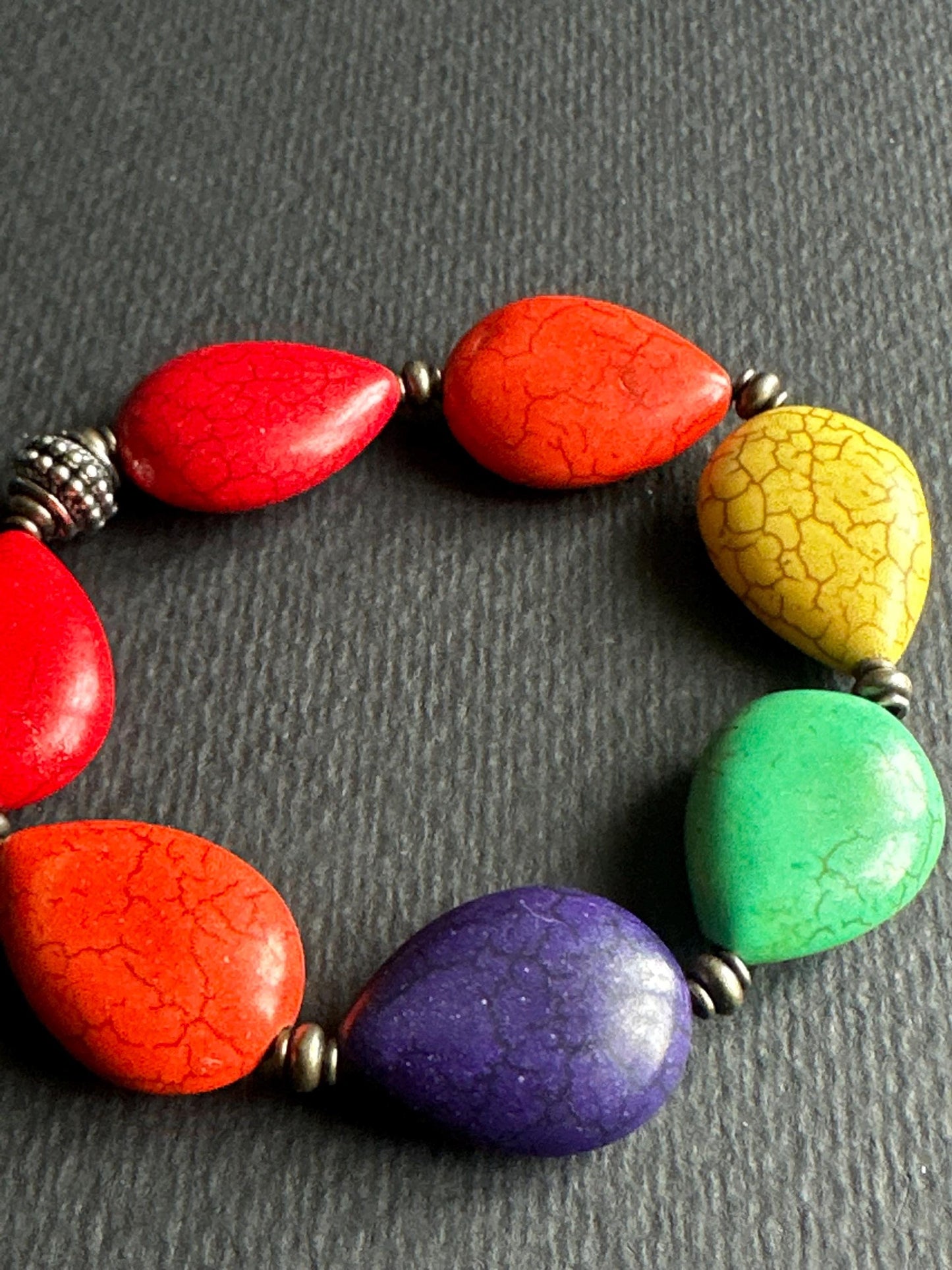 Multi-Color Oval Ceramic Beaded Bracelet | Silver Accents | Handmade by Attrice | Fun & Flirty | OOAK | 7.5"