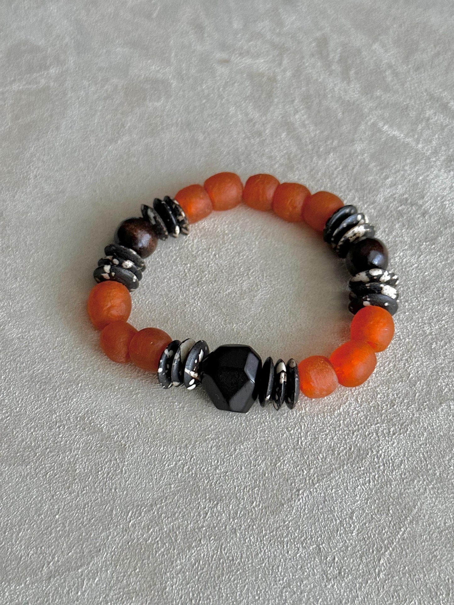 Recycled African Glass Bead Bracelet | Earthy Boho Stretch Jewelry