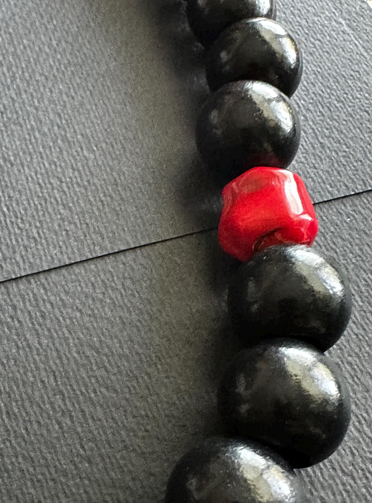 Black (24 mm) Wooden Beads and Red Coral Beaded Necklace
